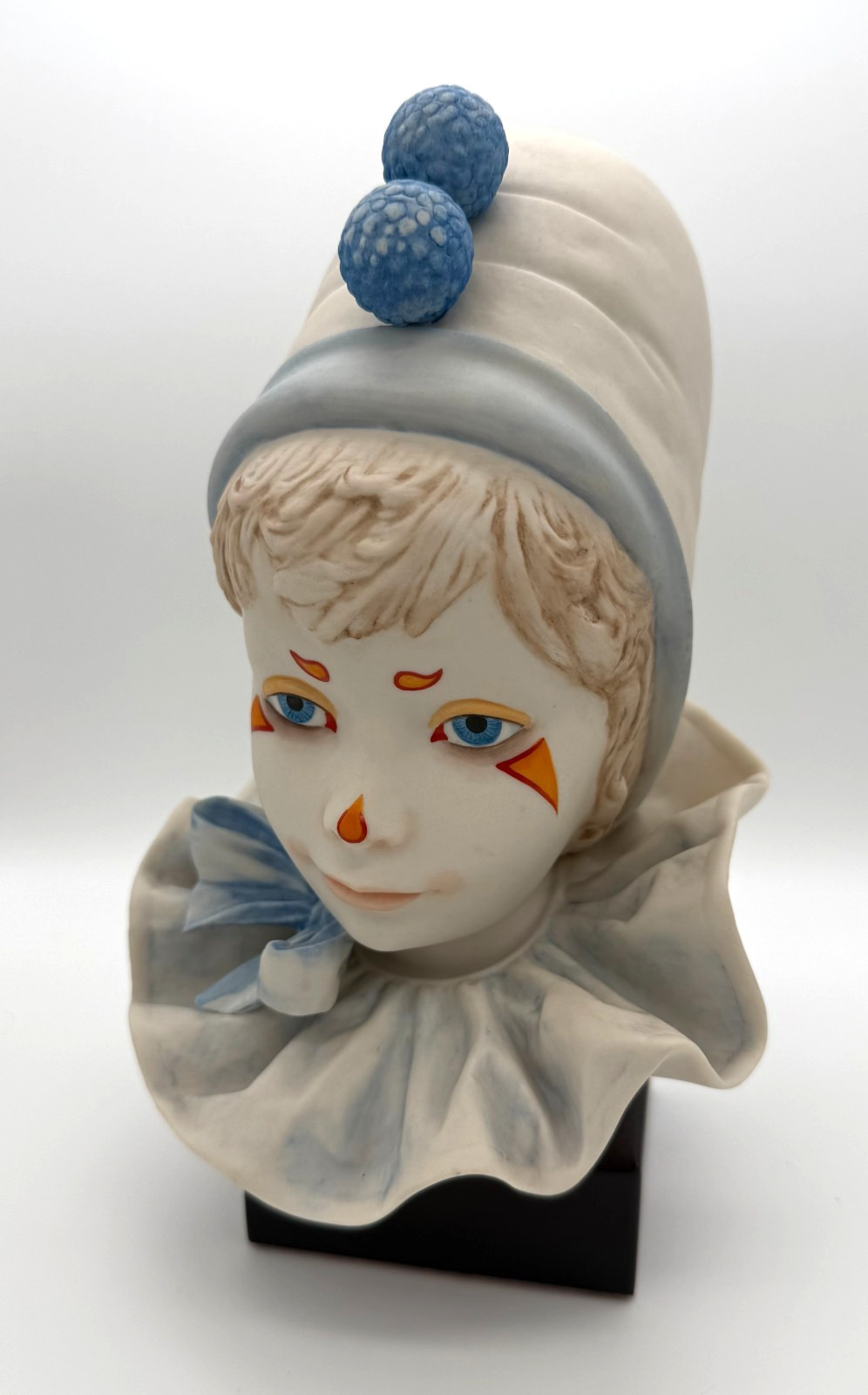 Signed Cybis Porcelain Clown Bust Figurine Blue White Harlequin Jester