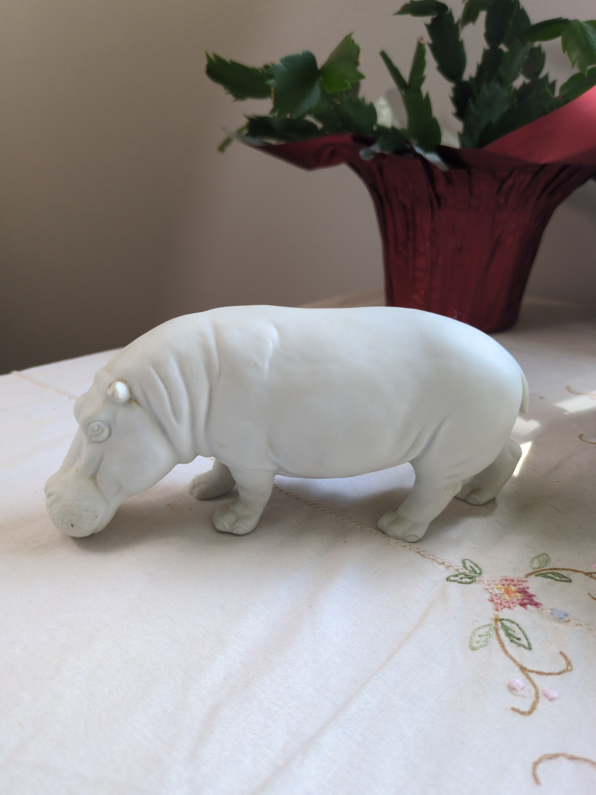 Vintage Goebel West Germany Bisque Hippopotamus White Figureine 3.5