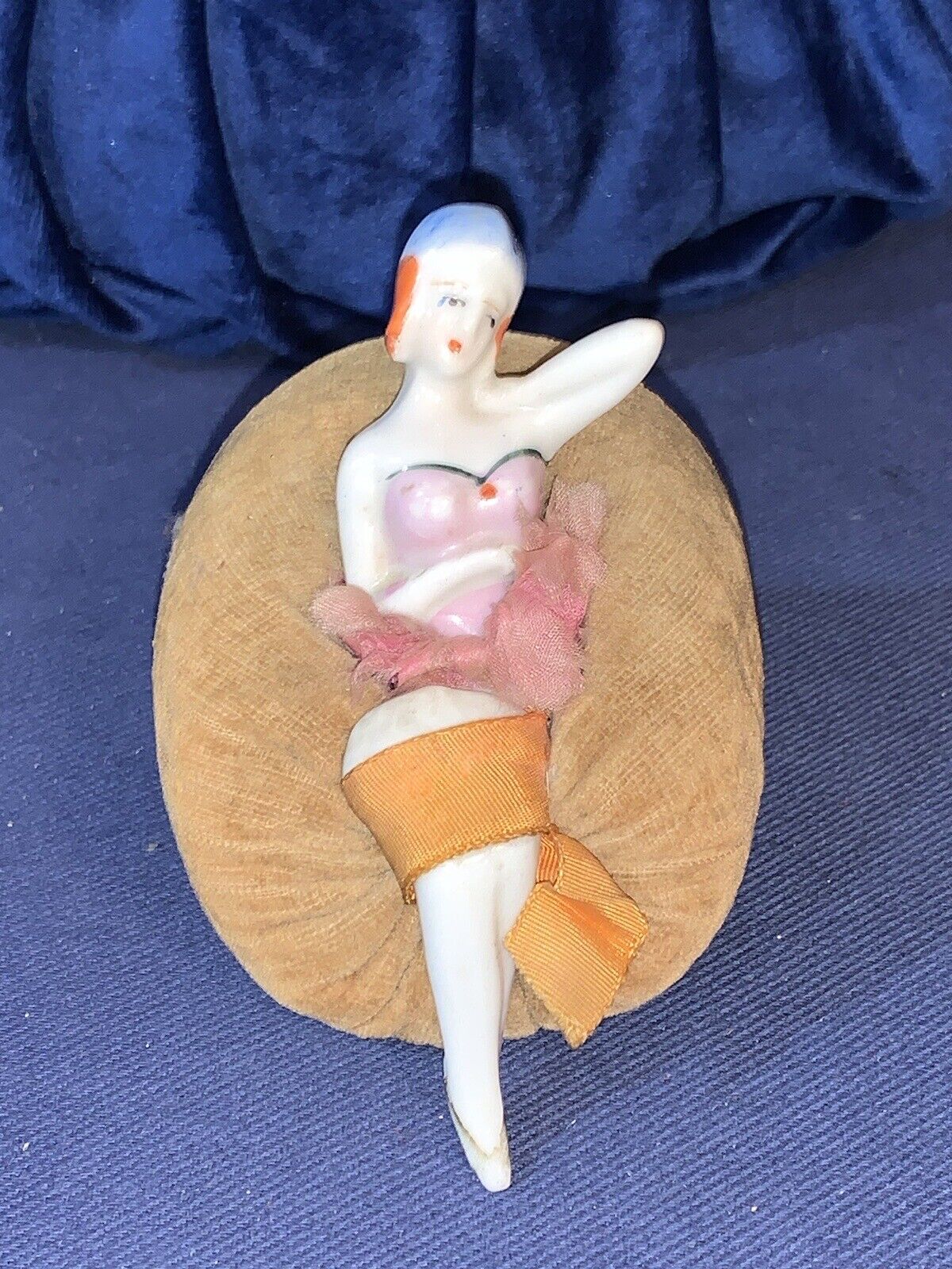 Antique Bisque Lady Reclining BATHING BEAUTY Pin Cushion Germany