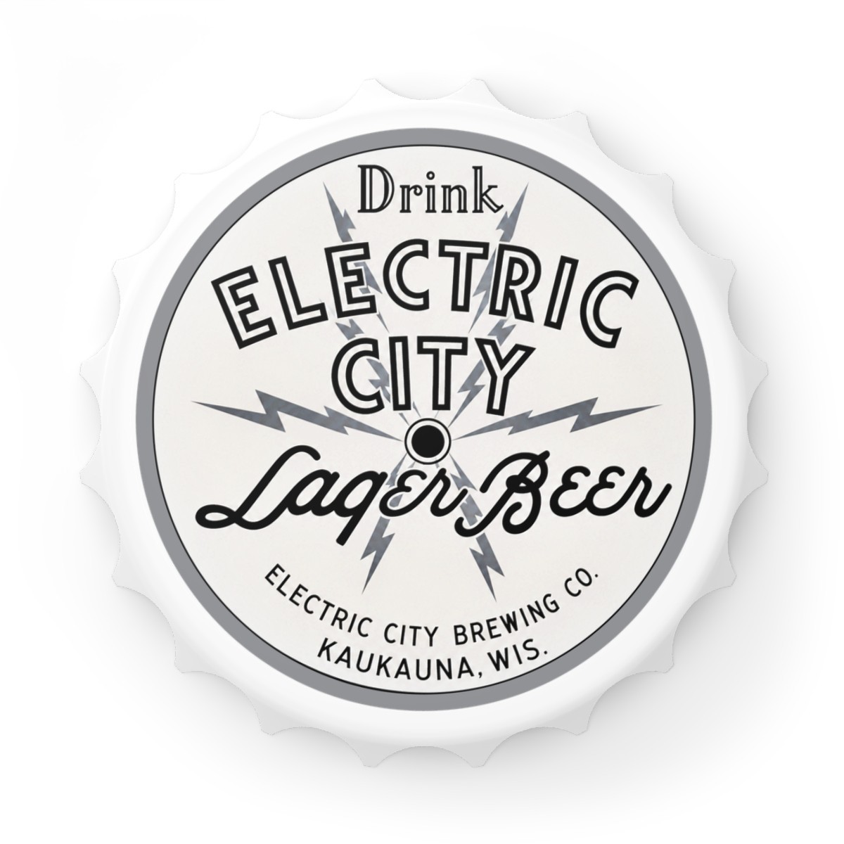 Drink Electric City Lager Beer Brewing Co. Kaukauna WI Magnetic Bottle Opener