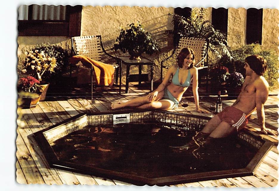 Postcard Couple in an Octagonal Redwood Hot Tub