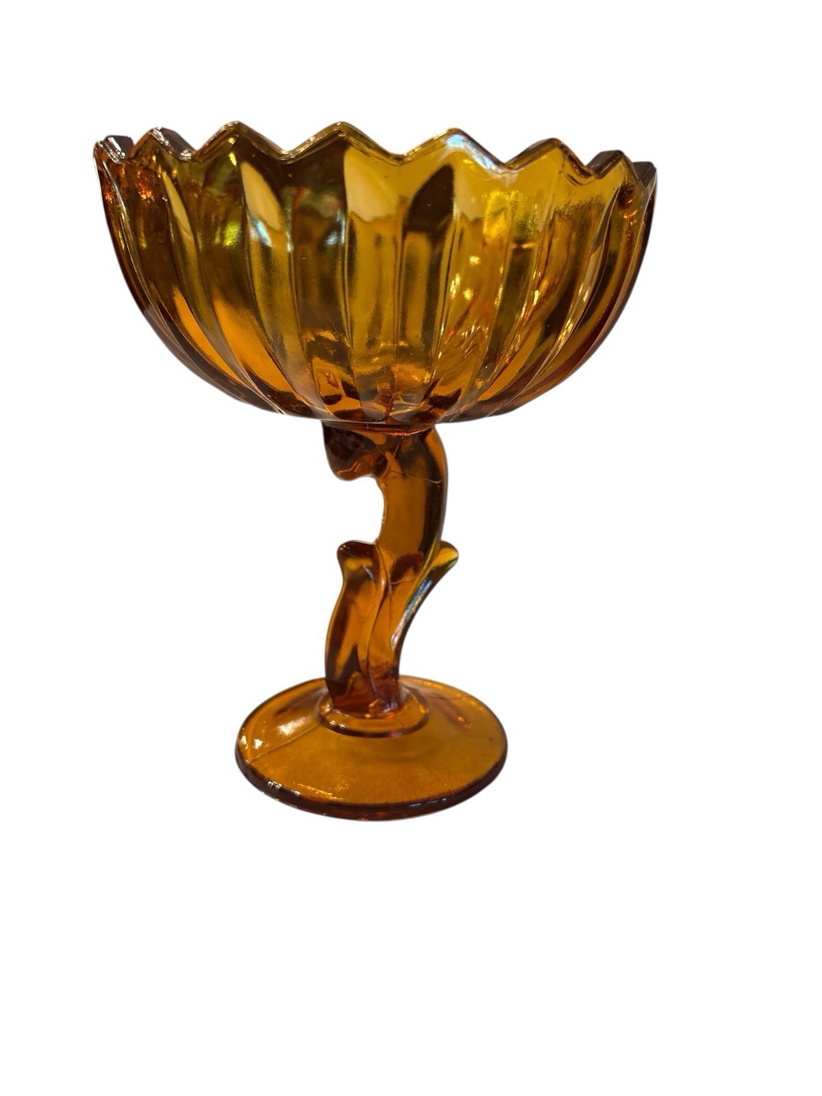 Vintage Amber Glass Footed Lotus Blossom Pedestal Compote by Indiana Glass