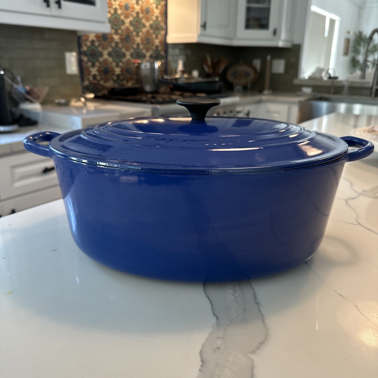 VTG Le Creuset #35 9.5 qt Dutch Oven Enamel Cast Iron Blue Excellent Condition