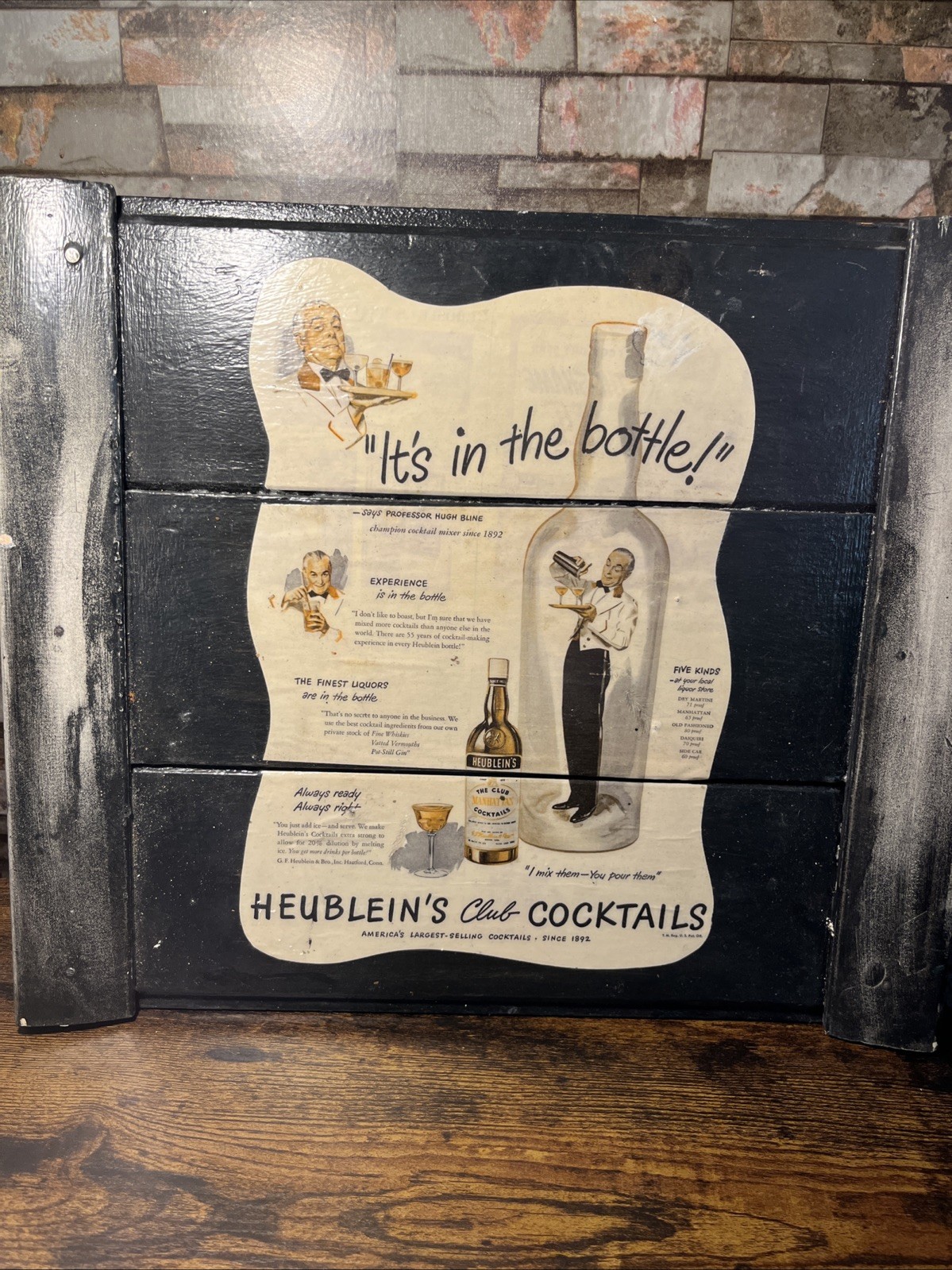 RARE HEUBLEIN'S Club Cocktails Sign Repo 19” Wide Wooden Hang HARTFORD CT