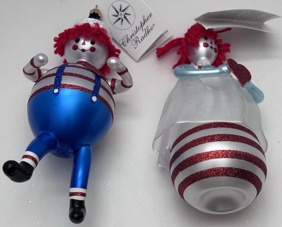 Christopher Radko Raggedy Ann and Andy Hearts & Stripes Italian Ornament 2002