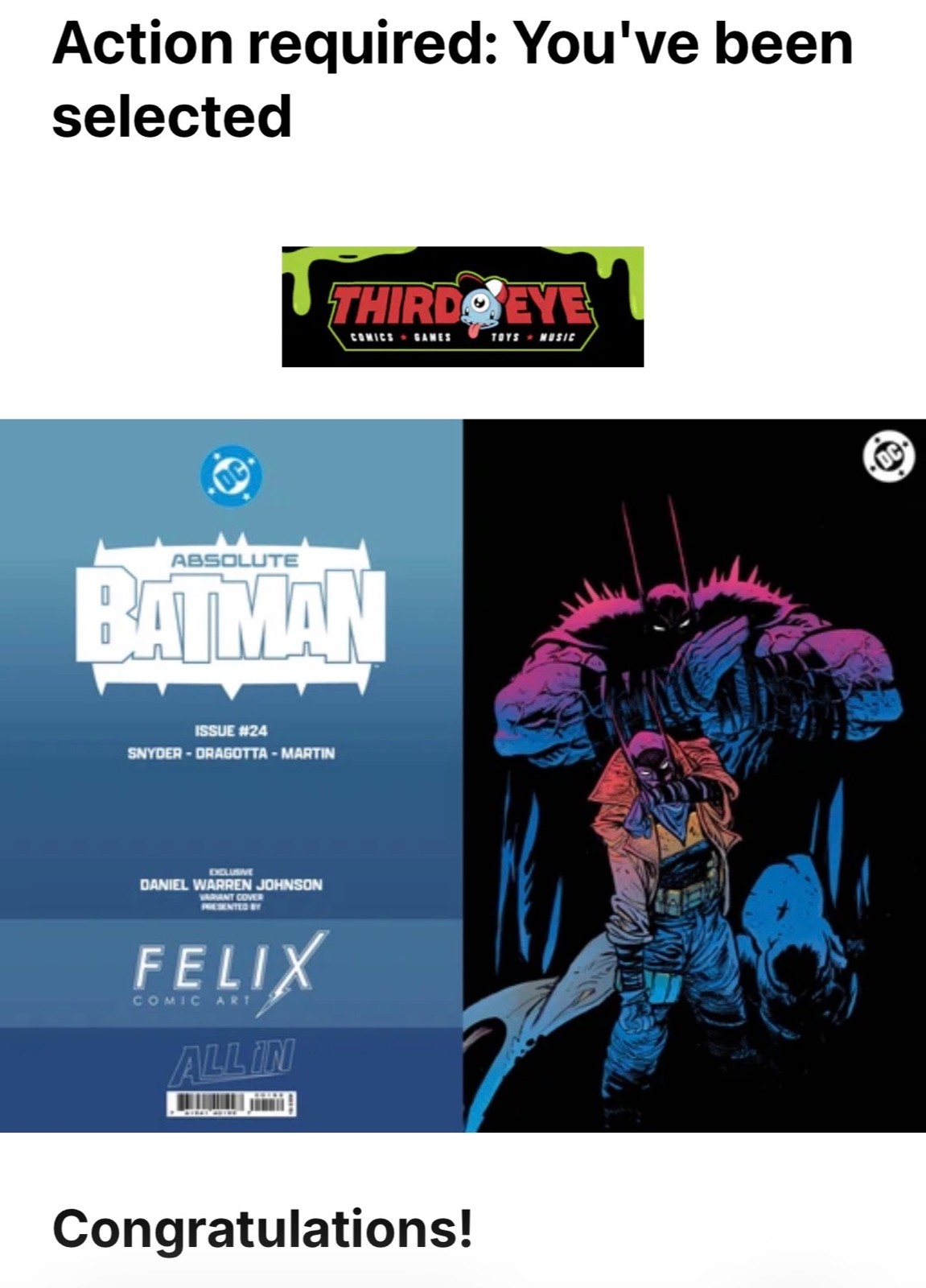 Absolute Batman #24 Felix Comic Art Daniel Warren Johnson Foil Exclusive IN HAND Absolute Batman #24 Felix Comic Art Daniel Warren Johnson Foil Exclusive IN HAND