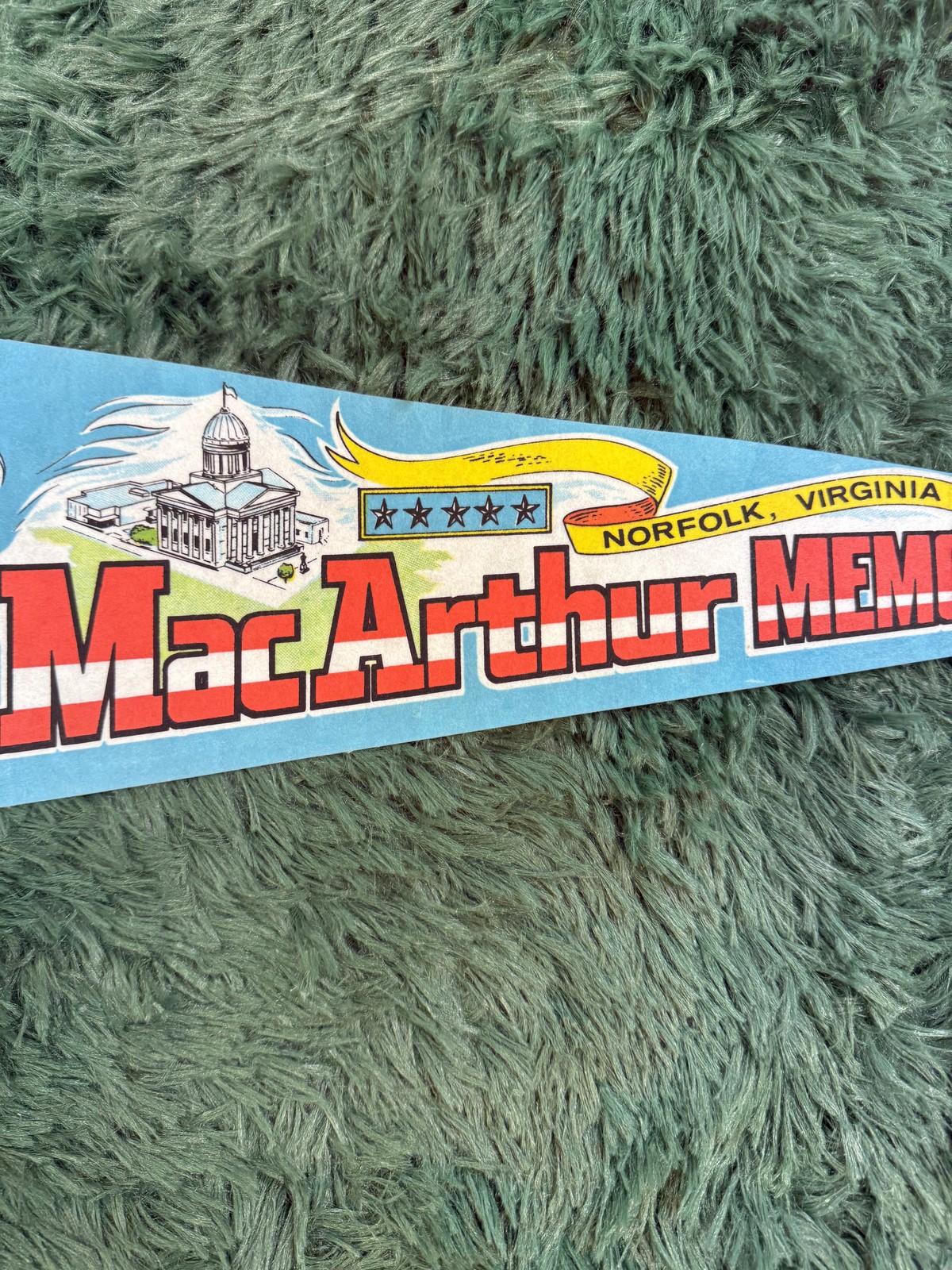 Vintage Douglas MacArthur Memorial Norfolk Virginia Souvenir Pennant Flag Vintage Douglas MacArthur Memorial Norfolk Virginia Souvenir Pennant Flag