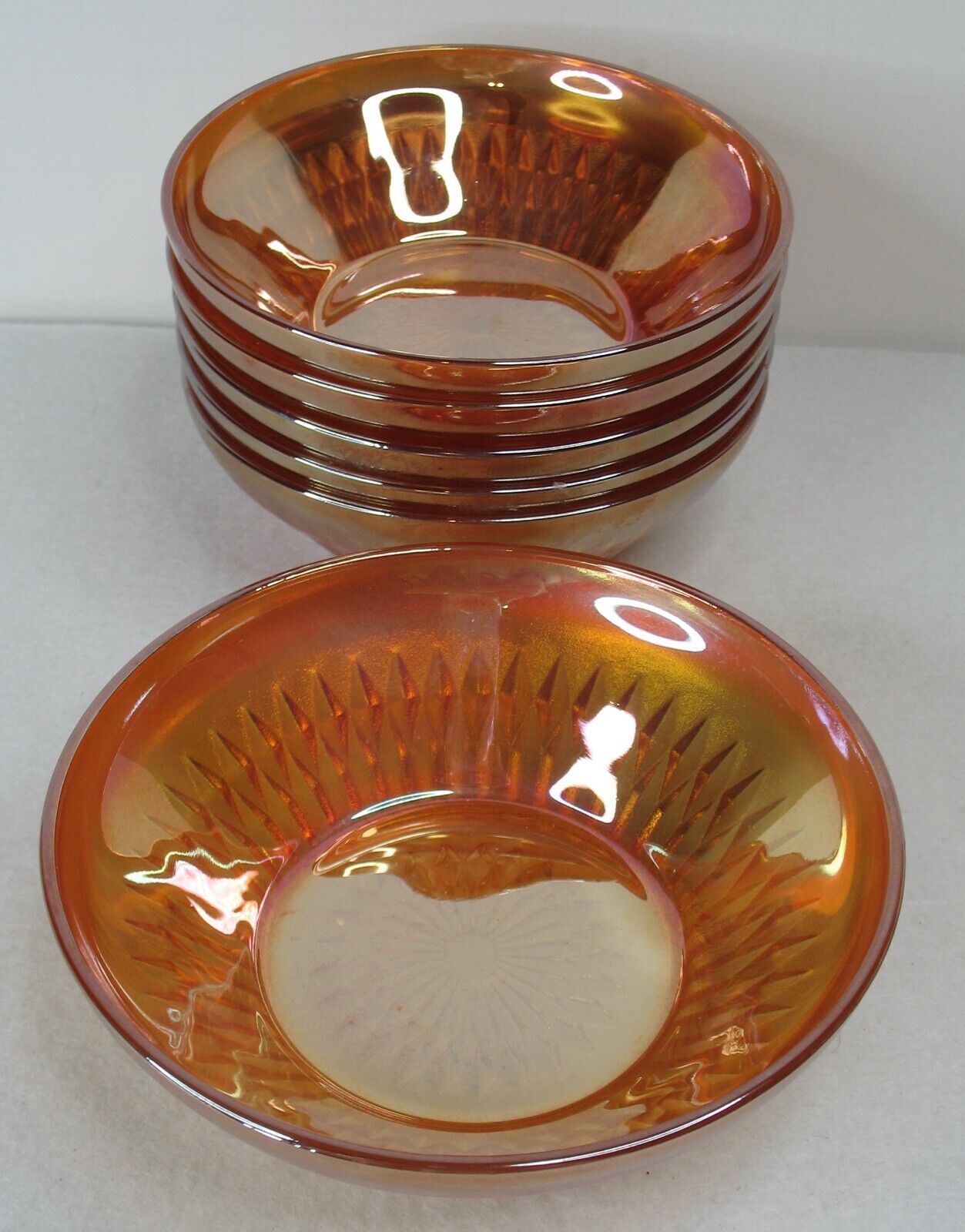 Jeanette Anniversary Iridescent Marigold Berry Fruit Bowl 1950s /60s Set of 6