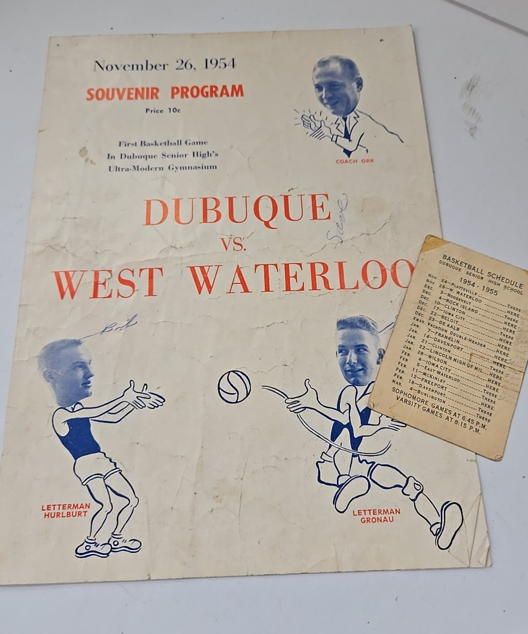 Dubuque Senior High School 1954  Basketball Program Nora Gym Schedule