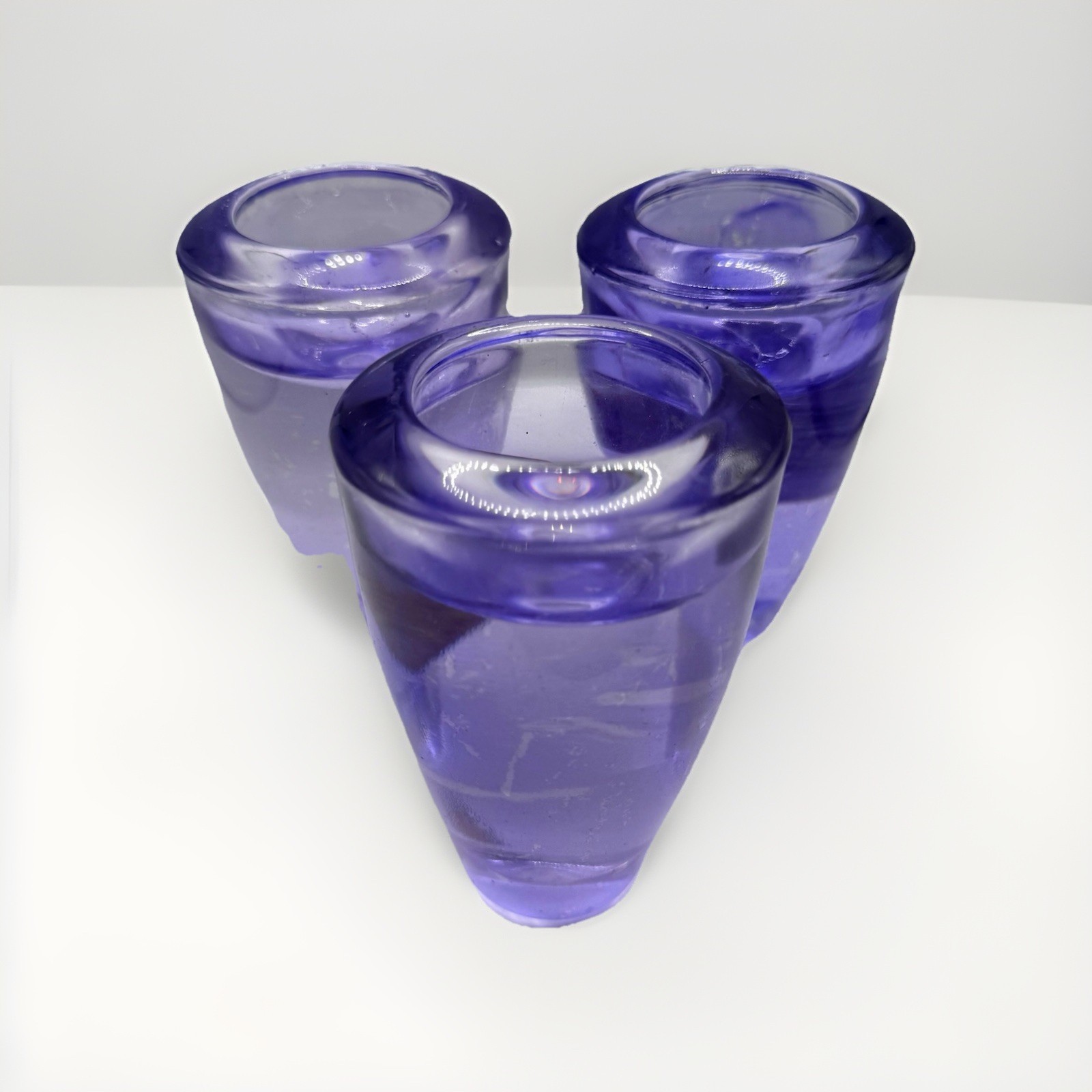 Set Of Three Lavender Amethyst Glass Candleholders Modern Style H20