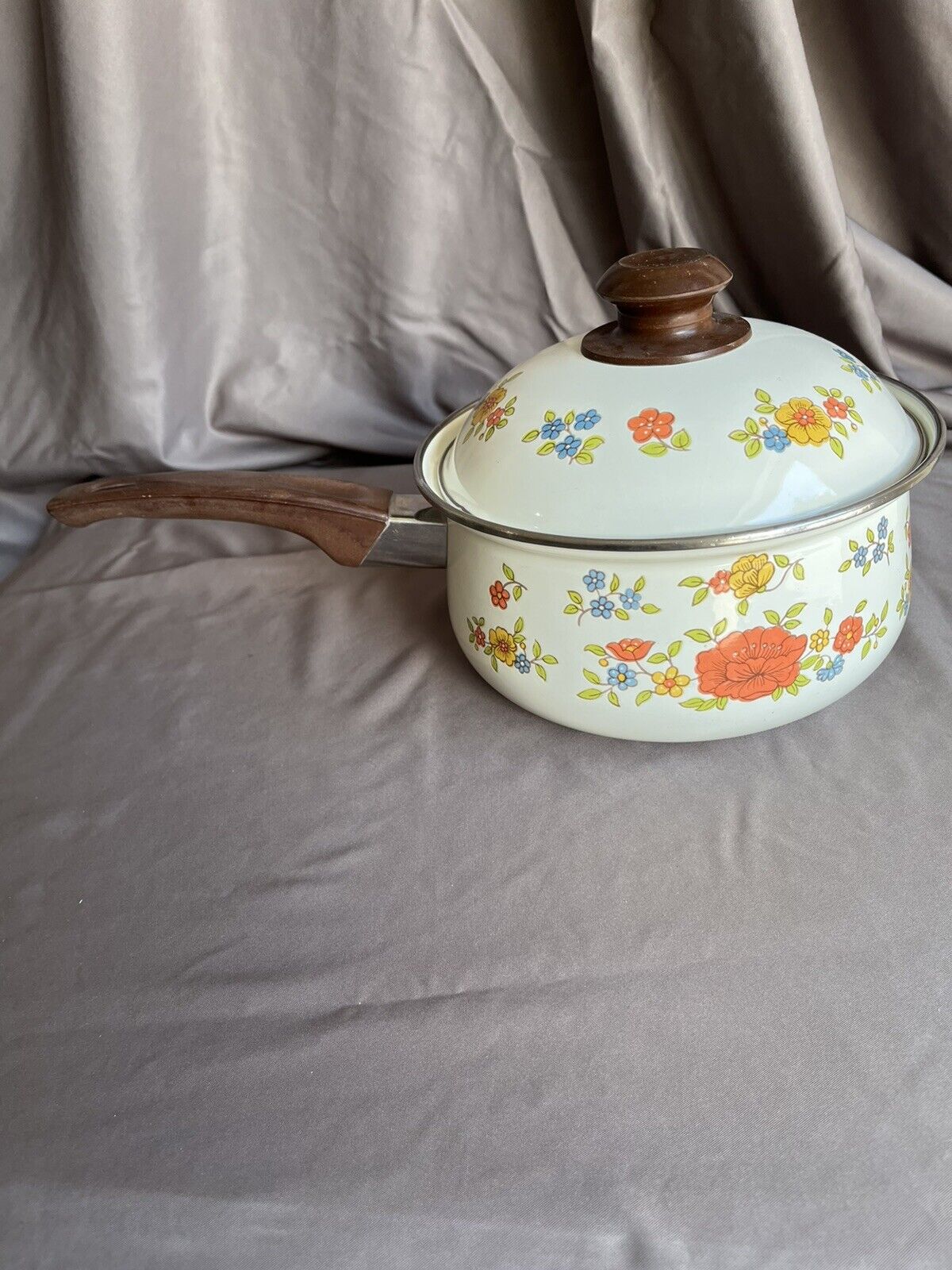 Vintage 1970s Summer Garden By Excel 1 Quart Cooking Saucepan With Lid