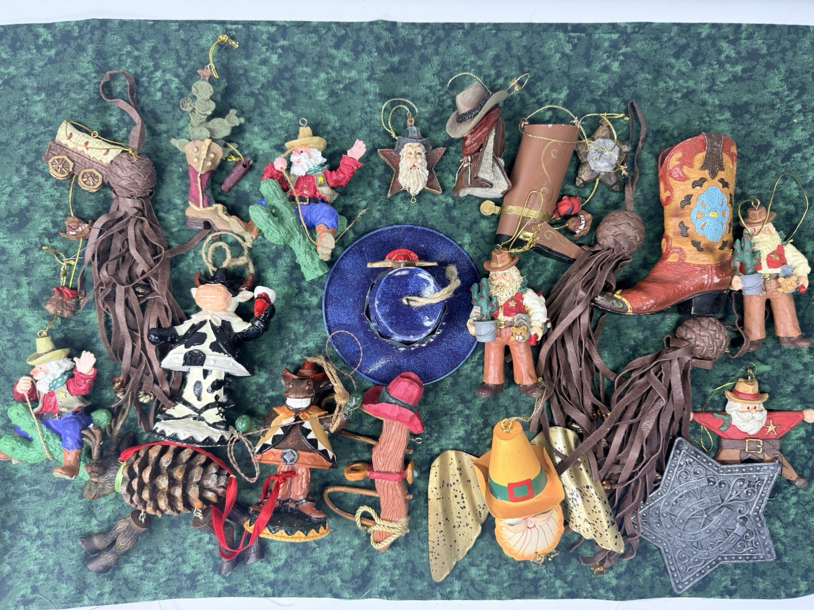 Lot Of 26 Country Western Cowboy Resin Christmas Ornaments Hats Boots  Santa