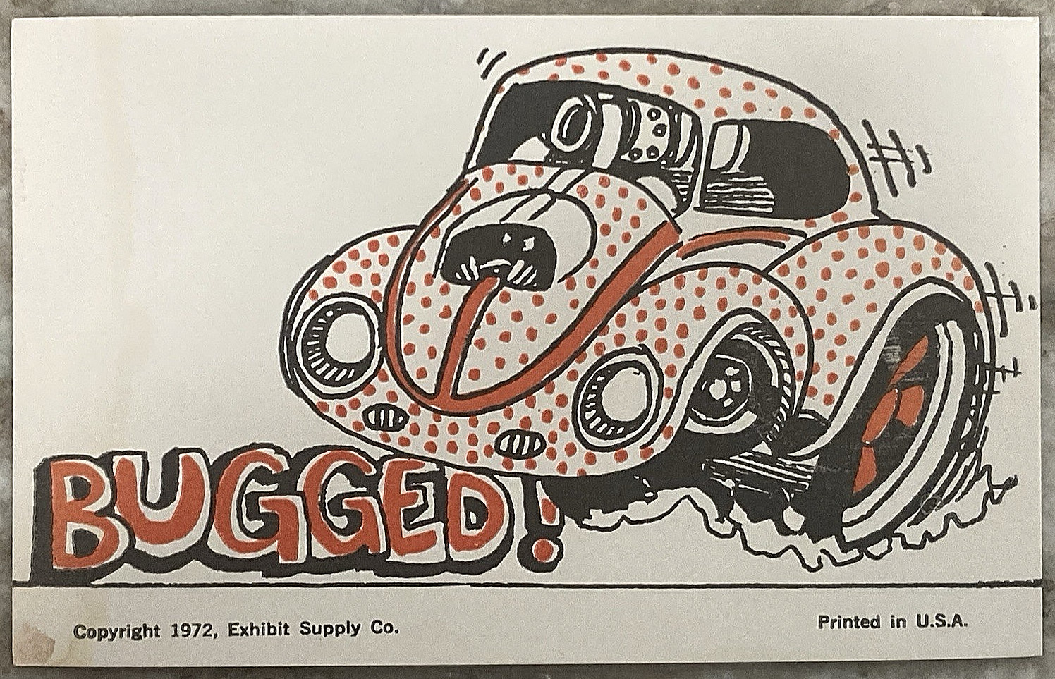Rat Fink Big Daddy Roth Penny Arcade Card 1972 Exhibit VW Bug Bugged C239