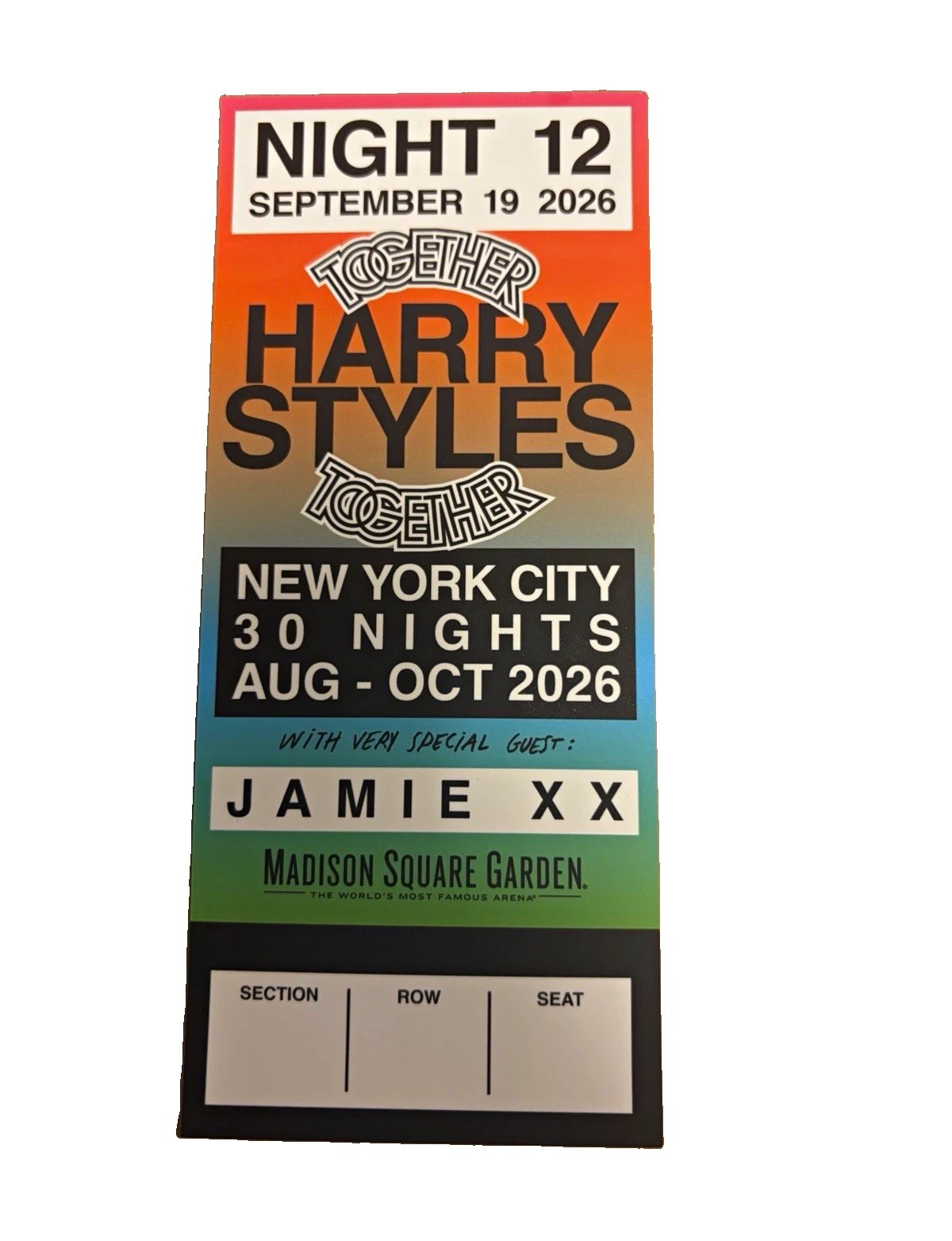 NYC Harry Styles Together Together Commemorative Ticket Night 12/30 MSG *READ*