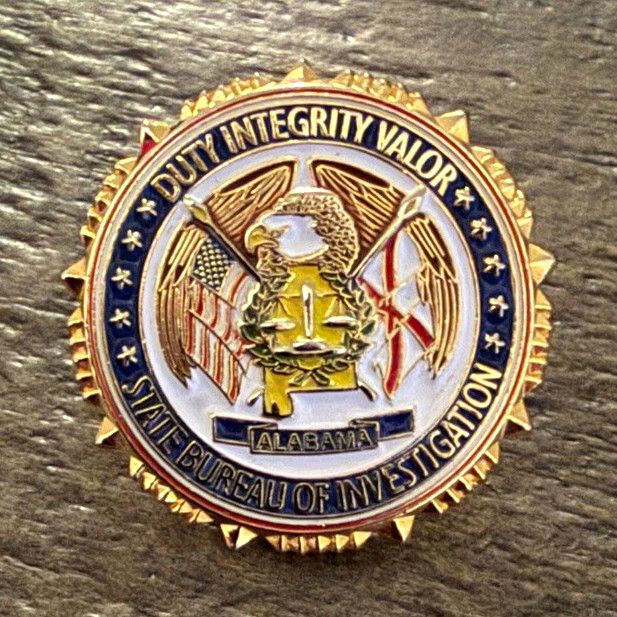 Alabama State Bureau of Investigation Seal Lapel Pin Gold Tone