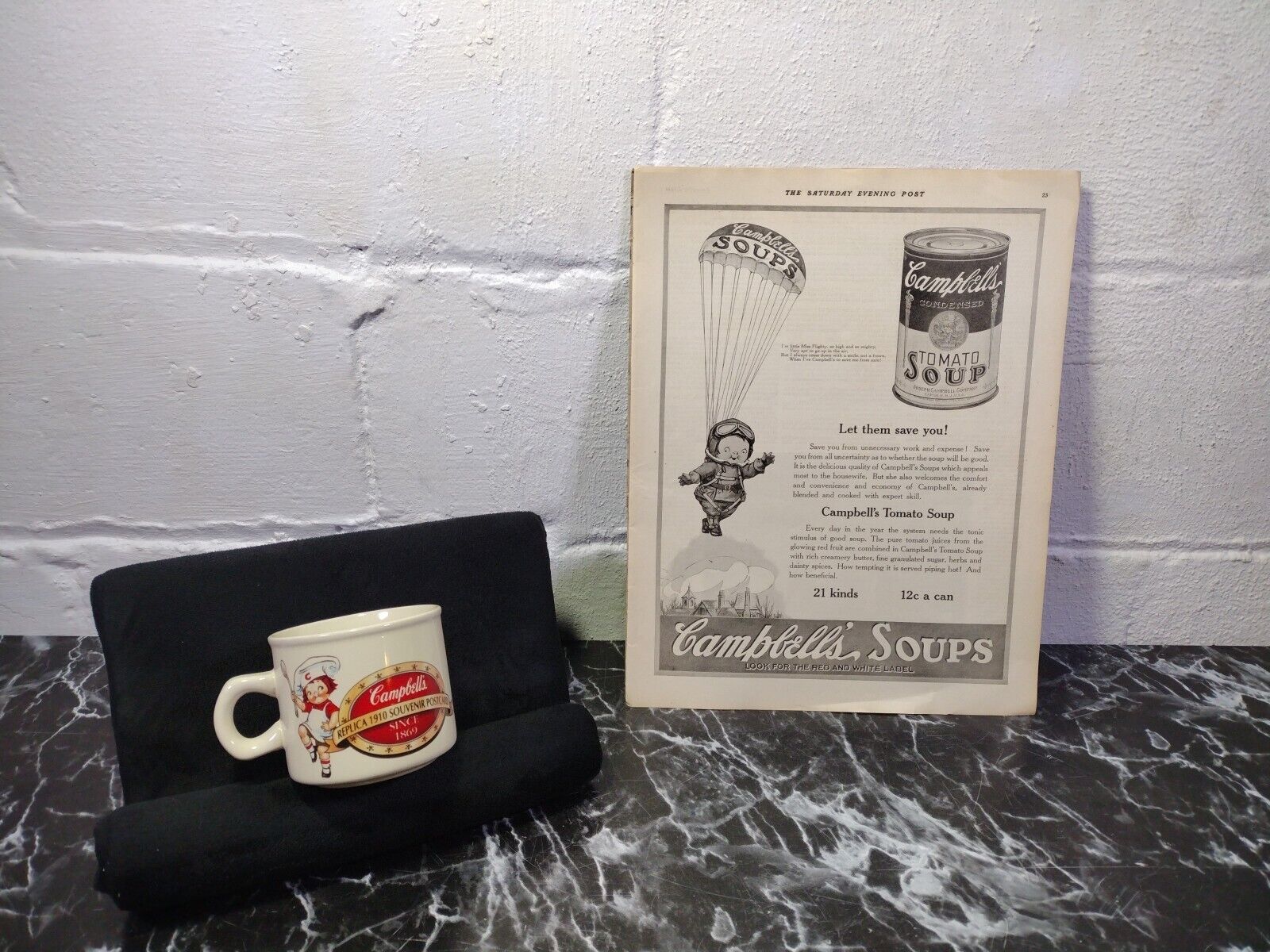 Vintage Campbell Soup Mug November 5 1921 Saturday Evening Post Ad Antique