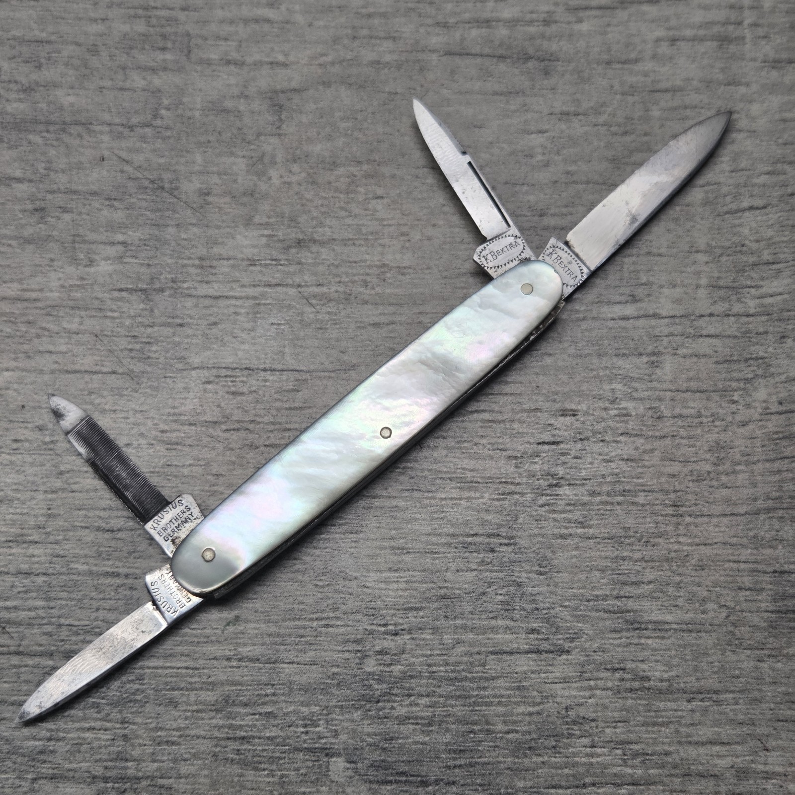 Antique Krusius Brothers Germany MOP 4 Blade KB Extra Pocket Knife