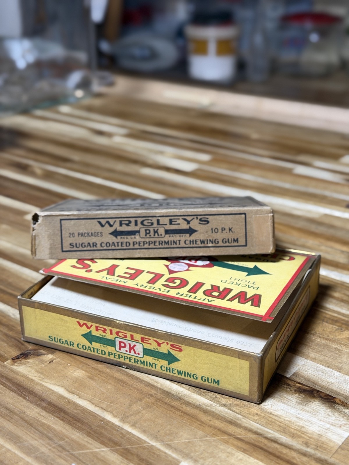 Antique 1929 Wrigley’s P.K. Peppermint Gum Display Box 13 Packs + Document