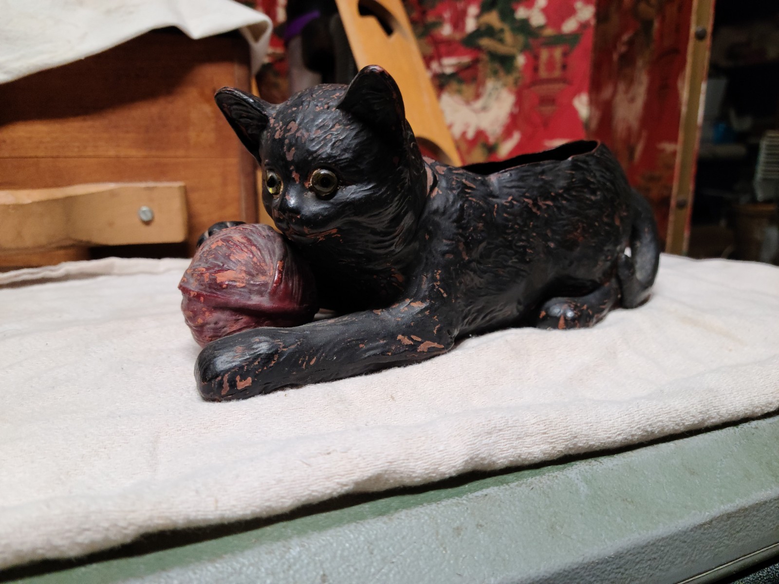 Vintage Bretby pottery Black Cat with Glass Eyes