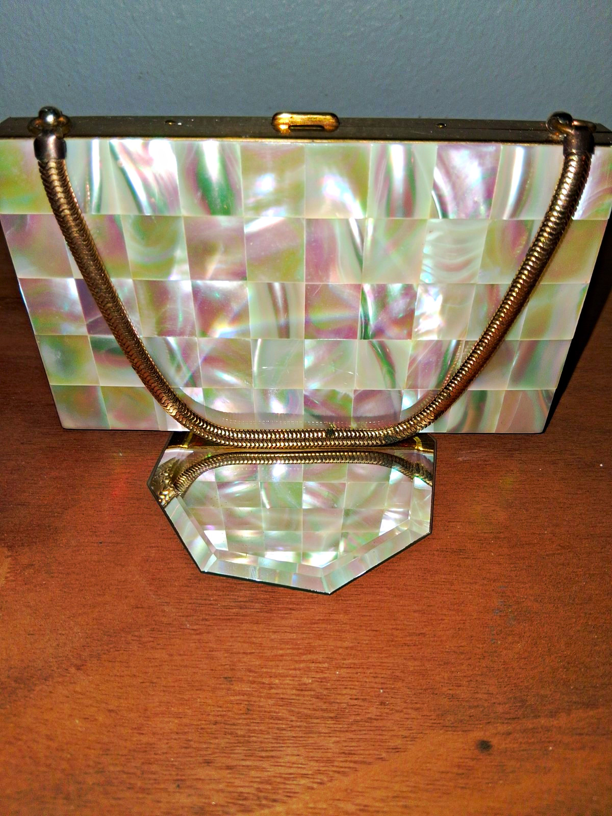 Antique 1950\'s Marhil Mother Of Pearl Carry All Minaudier