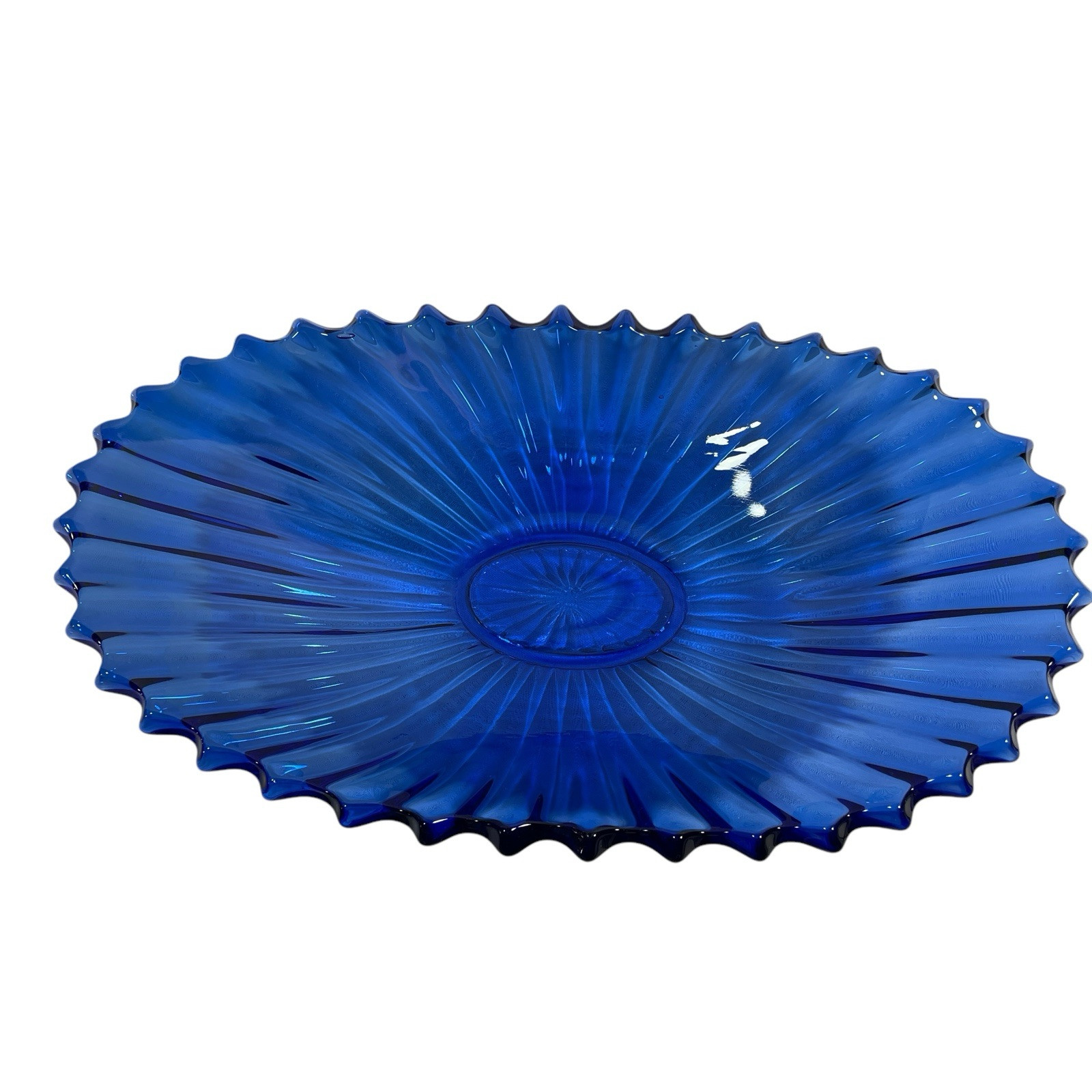 Vintage Sowerby Bowl Cobalt Blue Glass Starburst Oval 13.5\