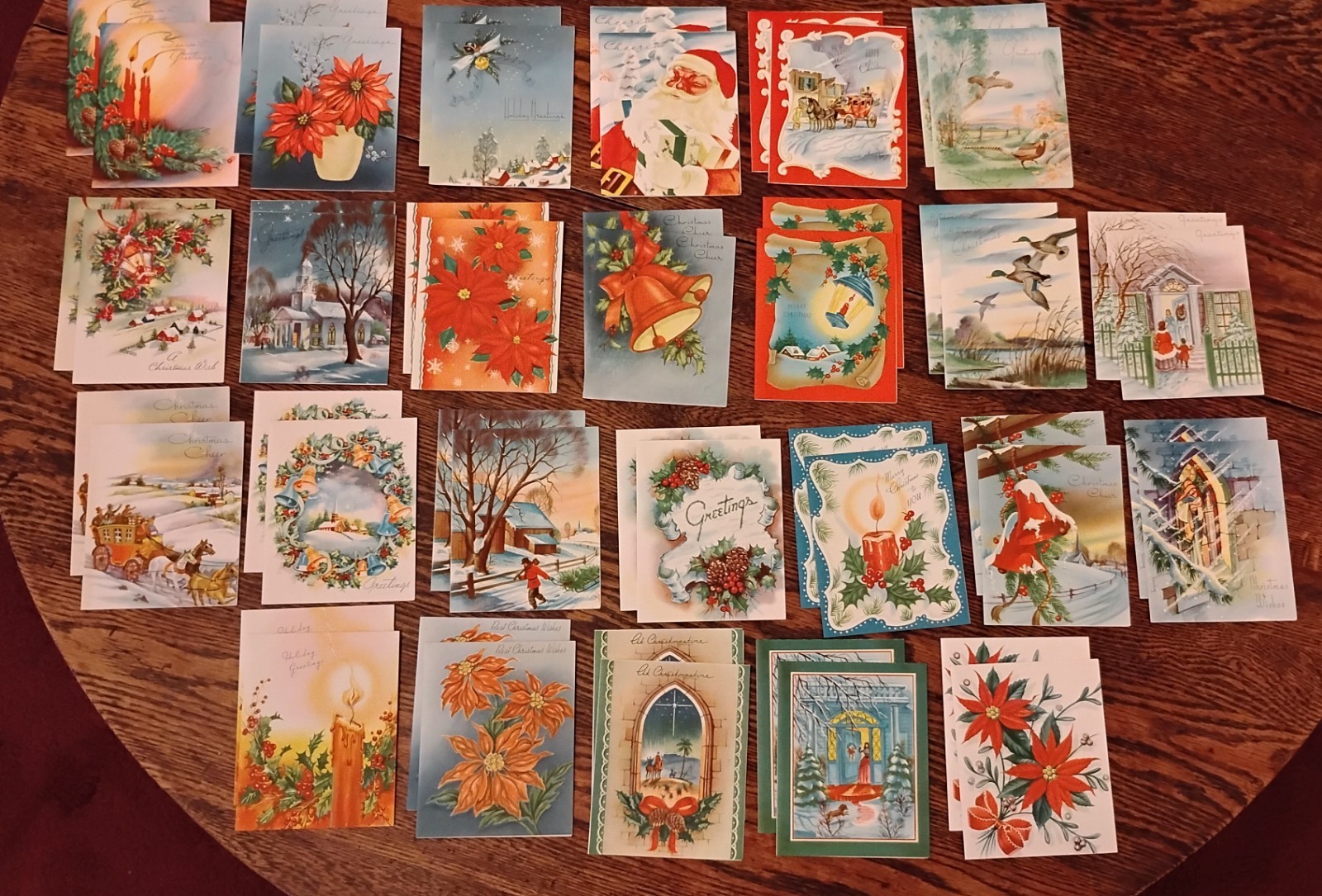 VINTAGE 1940's Christmas Turquoise Box 50 Chrismas Greeting Cards w/Envs UNUSED 