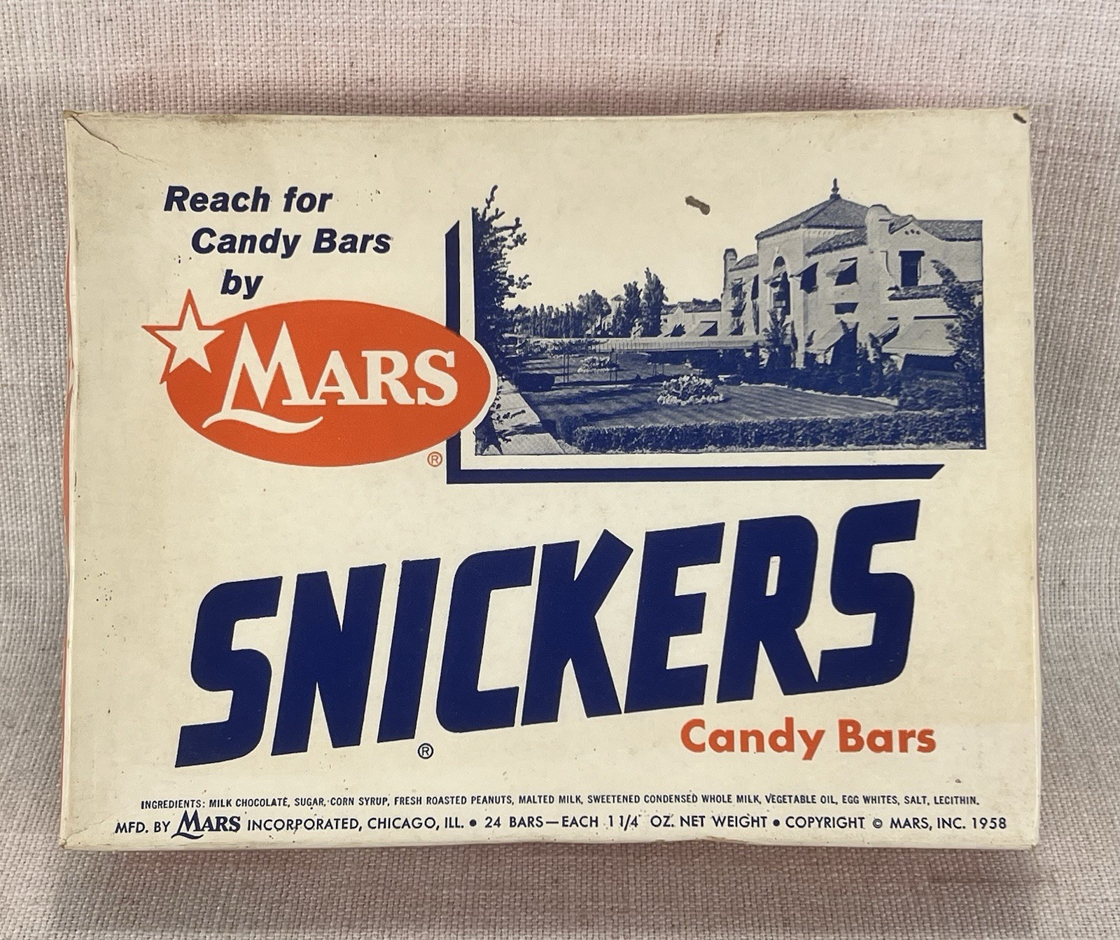 Vintage 1958 Mars Snickers Candy Bars Box Mars Incorporated Chicago, Ill.