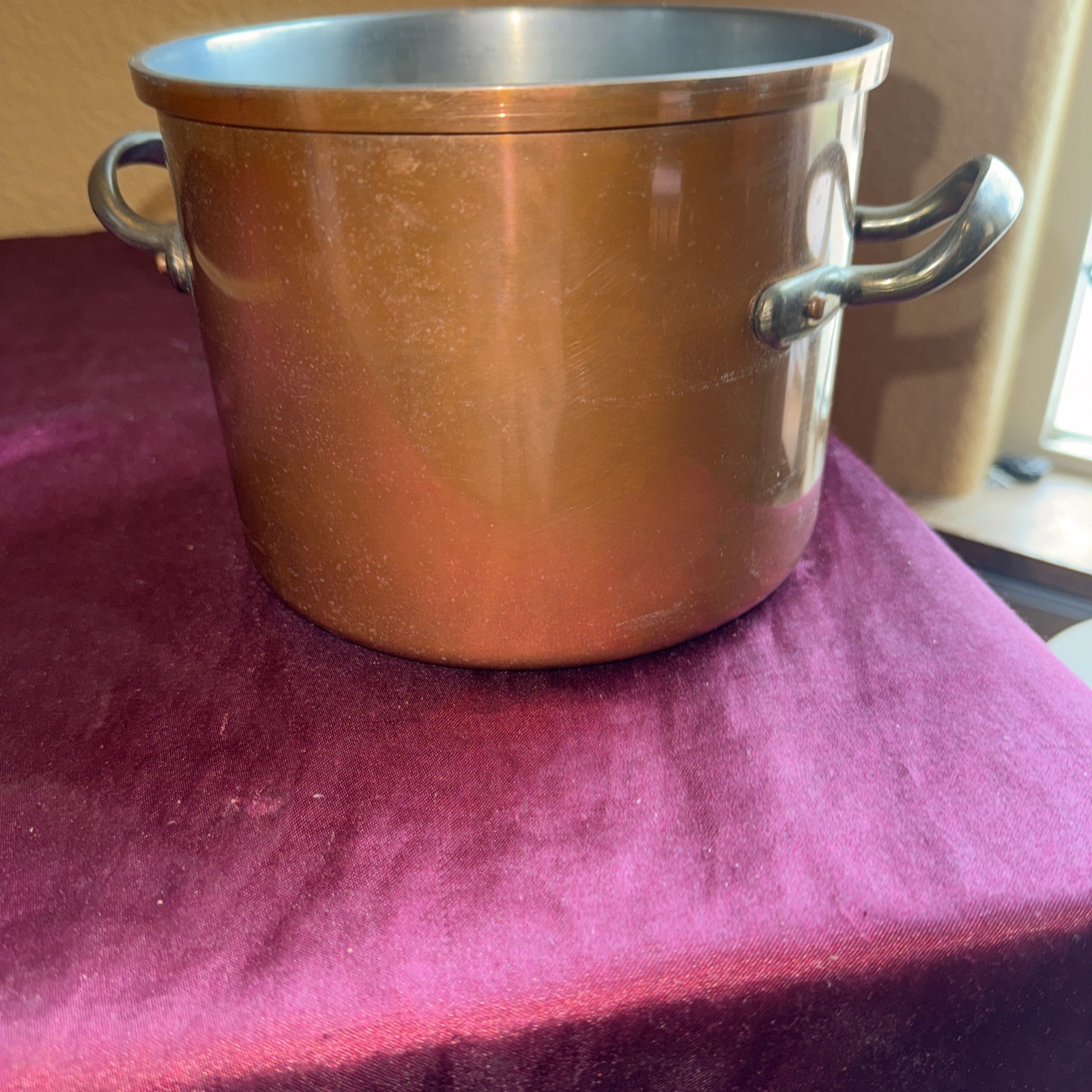 Vintage Douro B&M Copper Stock Pot Brass Handles Made in Portugal 6x7