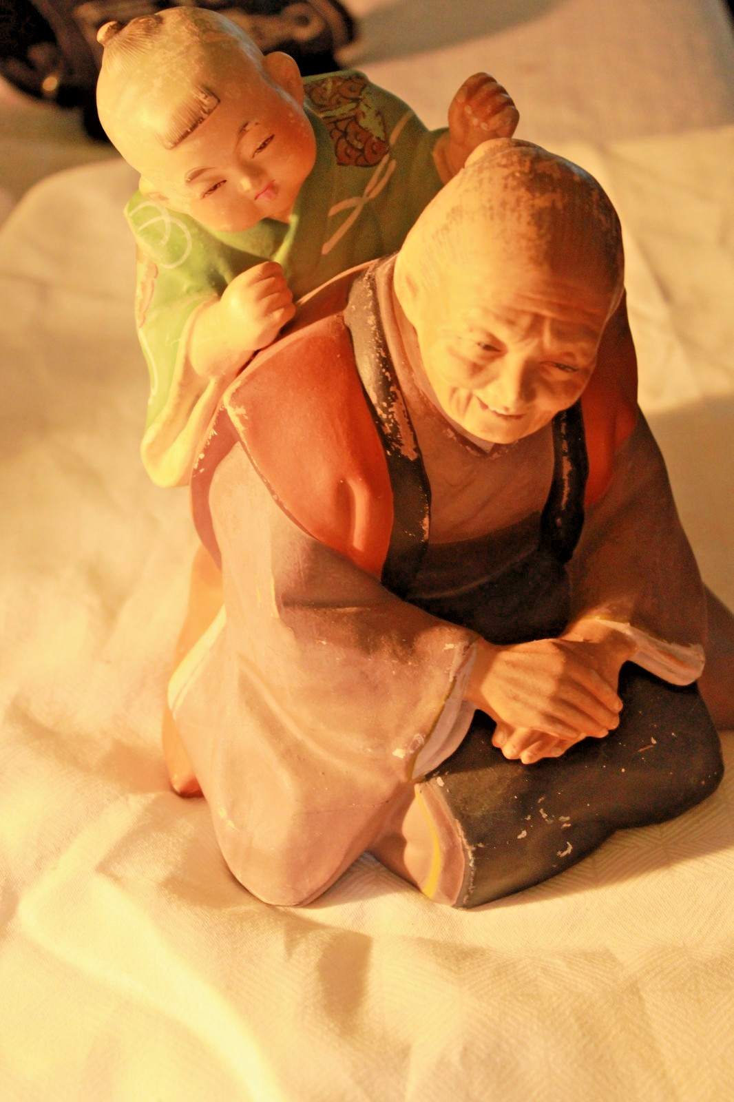Vintage Hakata Clay Japanese Doll - Woman with Child on her Back