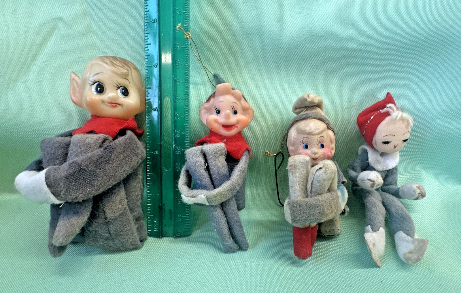 (Lot of 4) Vintage Elf's Knee Huggers Japan 3 mini ornament size 1 reg small