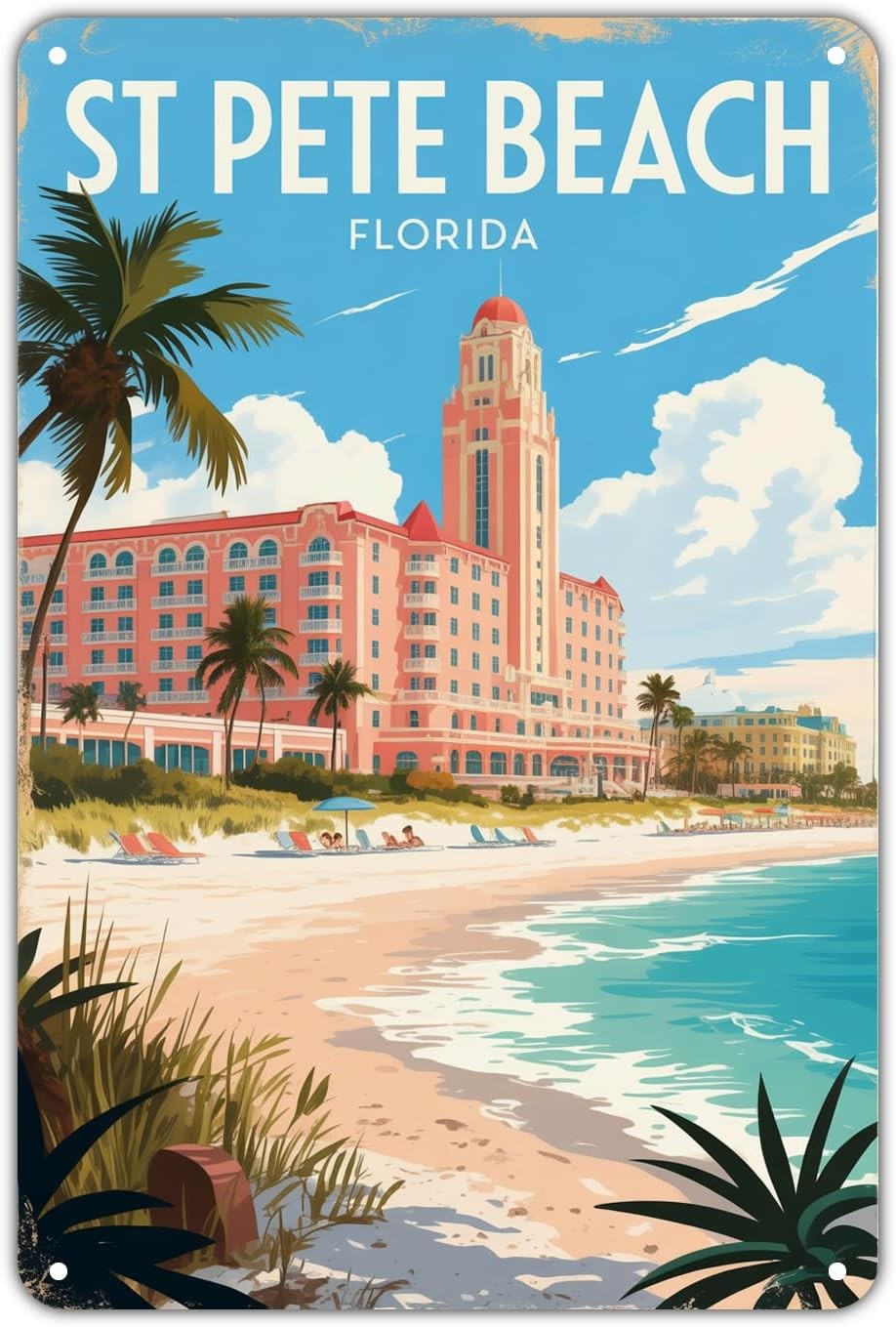 St. Pete Beach Florida Vintage Travel Tin Metal Signs Home Décor 8x12