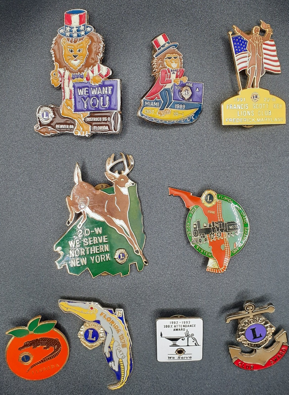PINS VINTAGE LIONS CLUB SET OF 9  