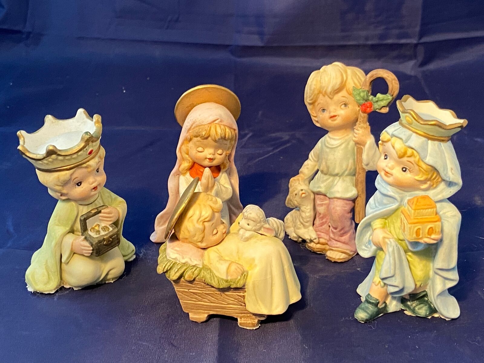 Vintage Nativity Set Children\'s 5 Pcs Mary Baby Jesus Wiseman Shepherd Porcelain