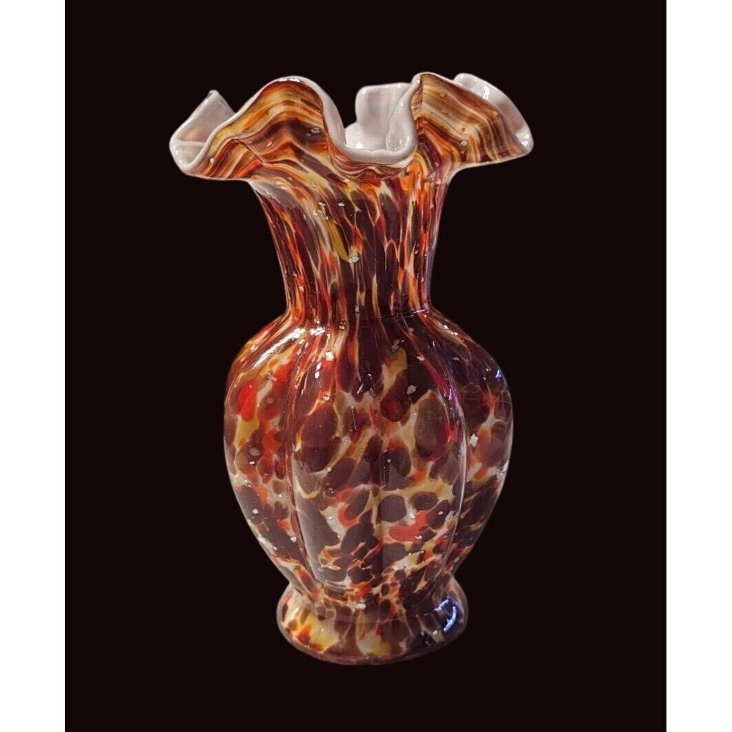 VTG 1960's Fenton Vasa Murrhina Art Glass Vase Autumn Orange with Silver Flecks