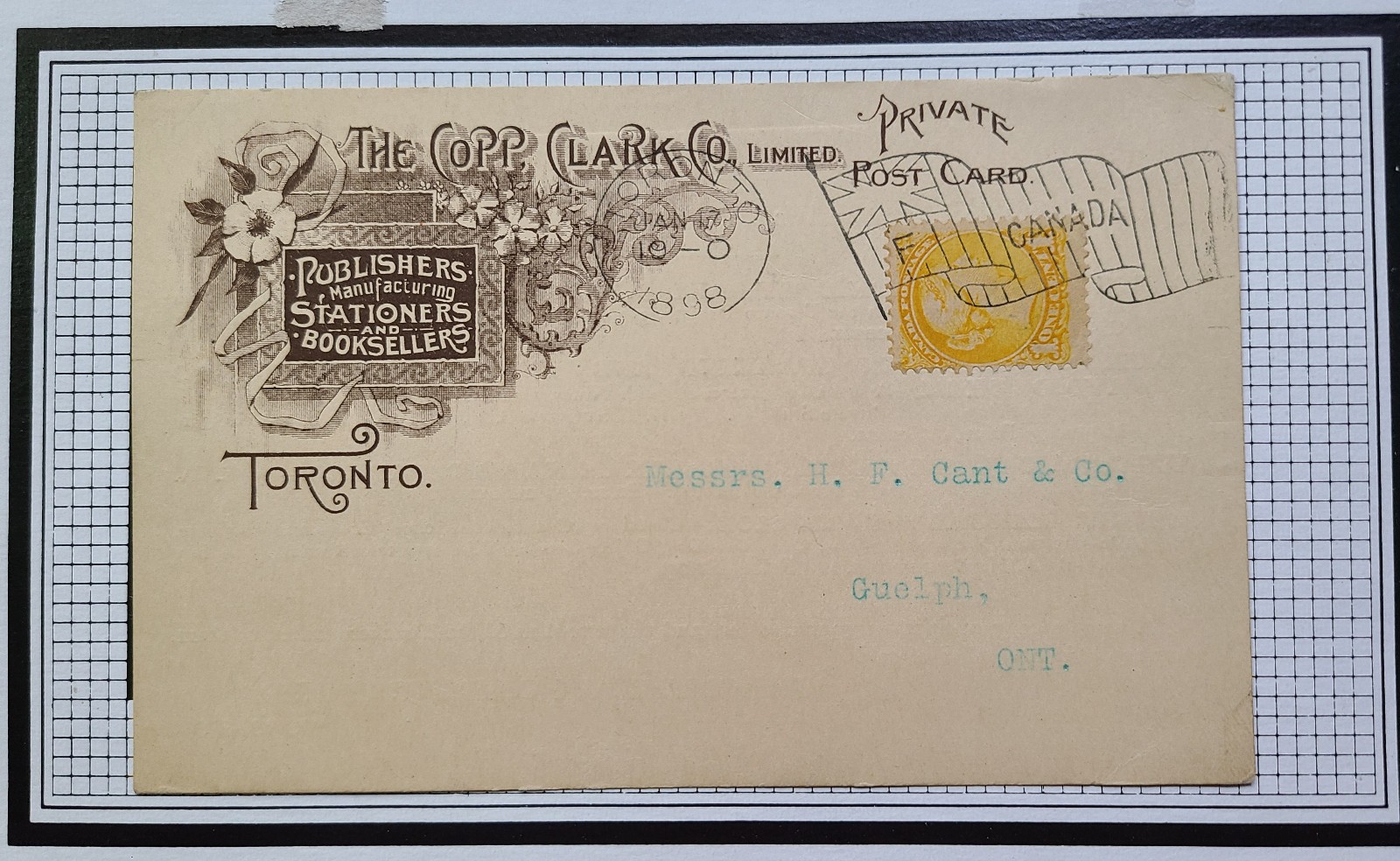 1898 Canada Toronto Guelph - Copp Clark Ltd- Book Sellers- Illustr. Advert. Card