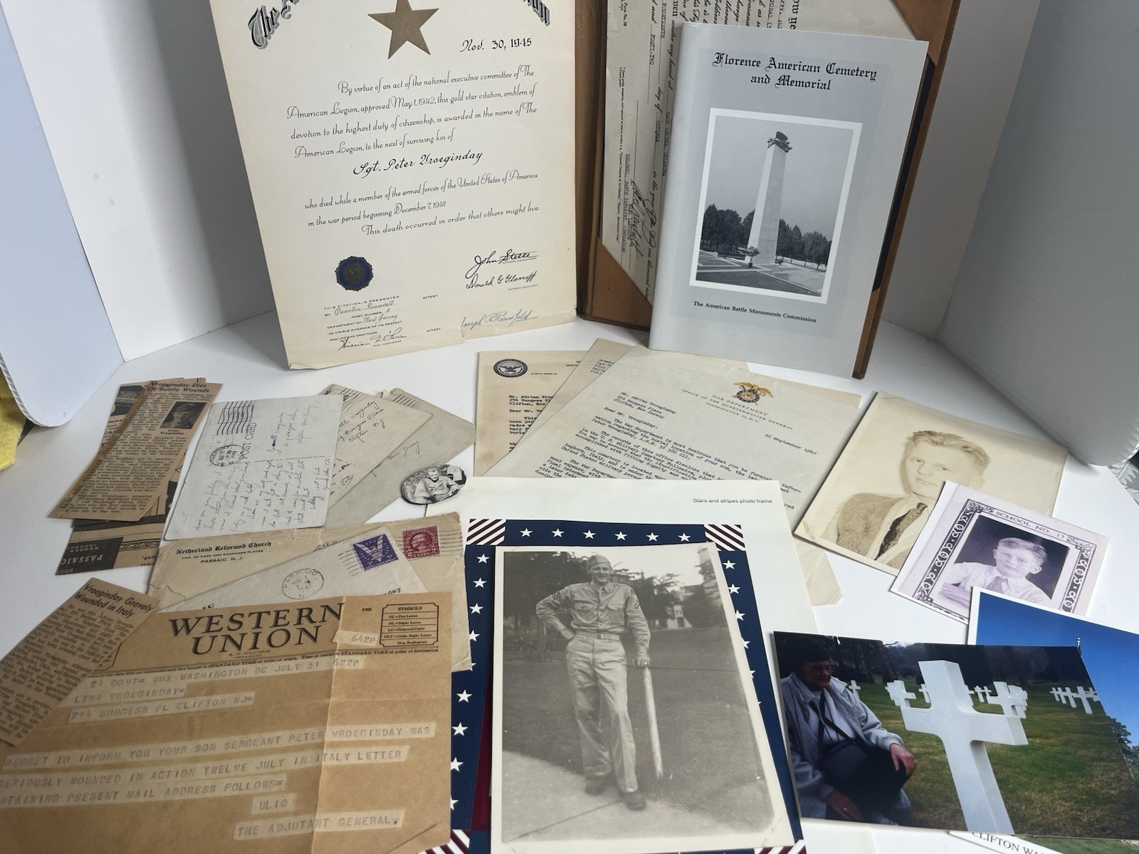 WWII KIA Archive Lot Sgt Vroeginday 349th Inf 88th Div Gold Star Telegram