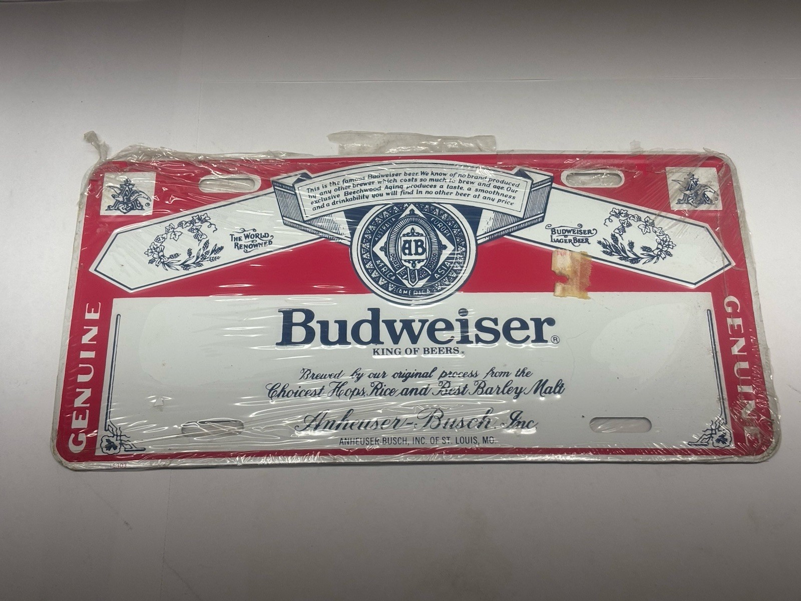 NOS Vintage Budweiser Car Tag License Plate