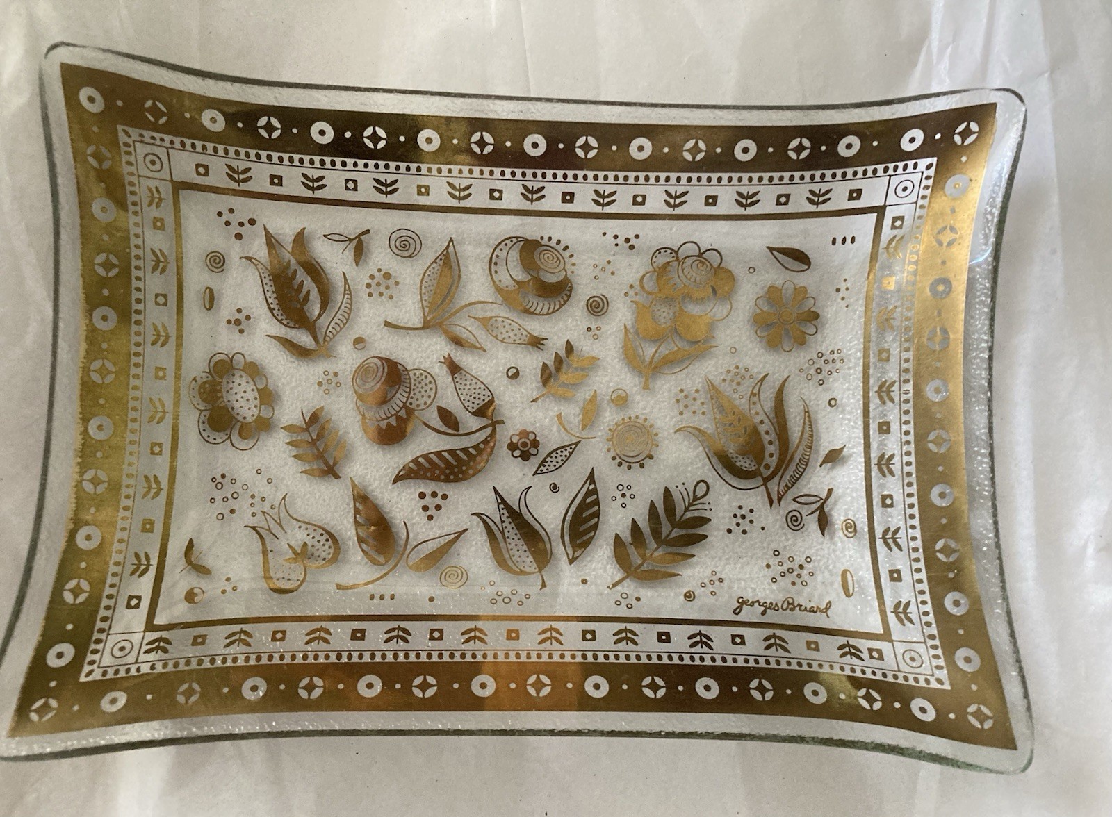 Georges Briard Glass Clear Gold Tray Dish 9 