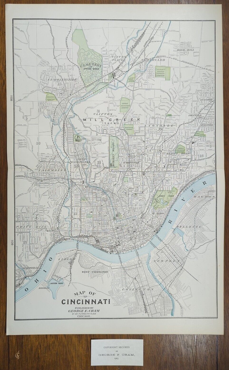Vintage 1903 CINCINNATI OHIO Map 14\