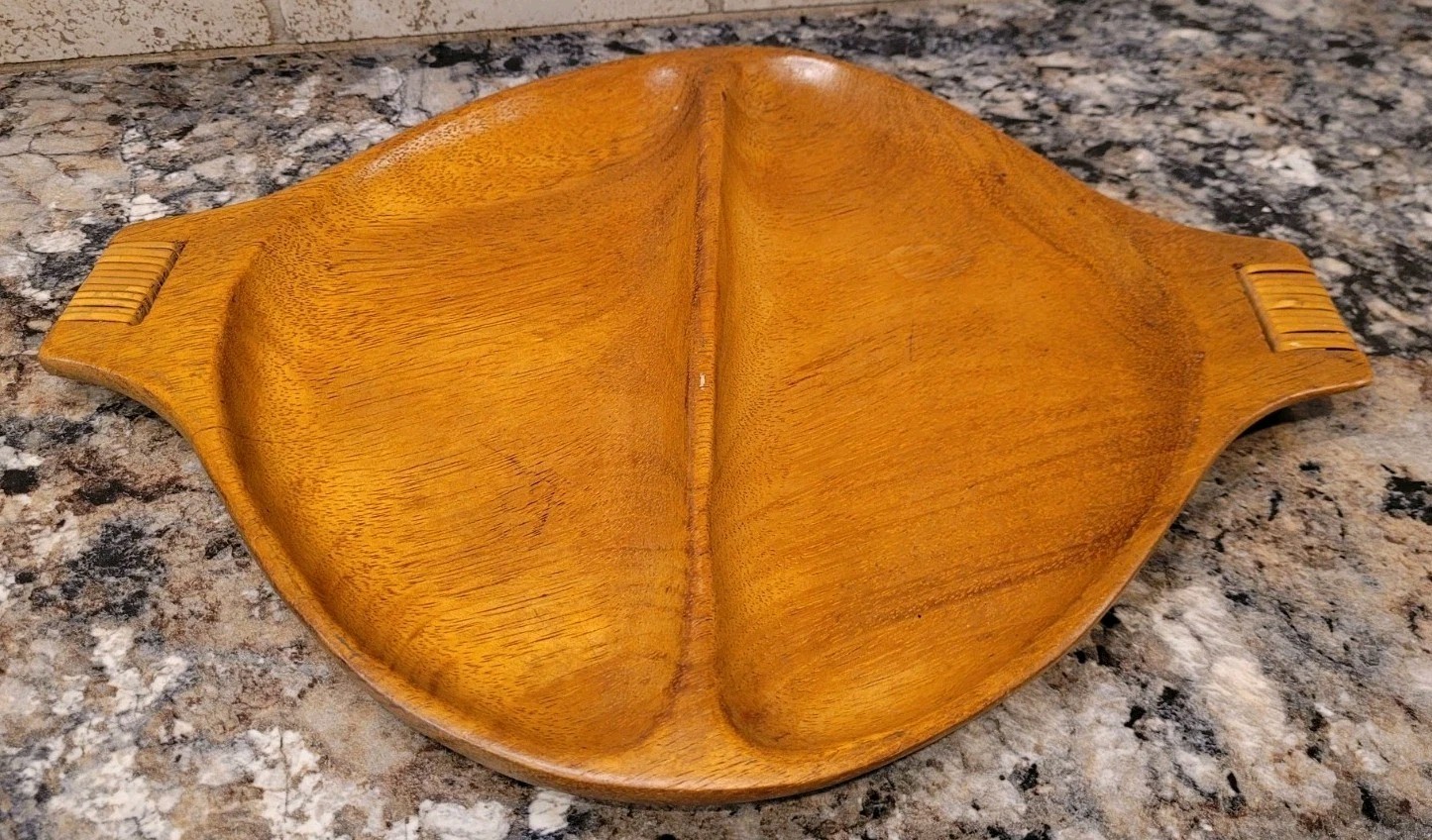 Vintage Arthur Umanoff Designed Tavernau Divided Wood Platter By Raymor, Haiti