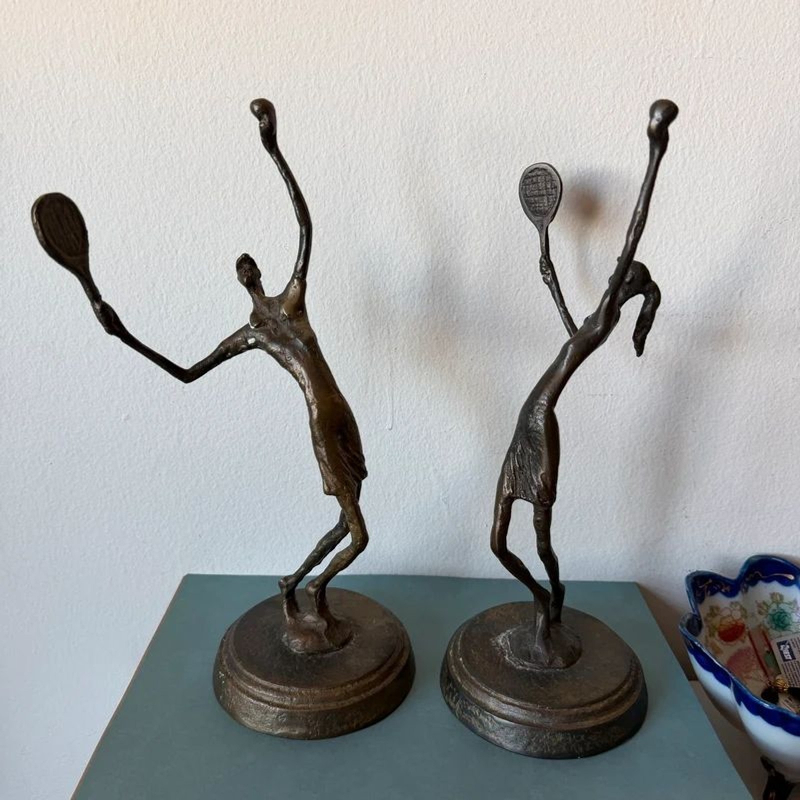 Pair of Vintage Modernist Bronze Tennis Player Sculptures – Giacometti Pair of Vintage Modernist Bronze Tennis Player Sculptures – Giacometti
