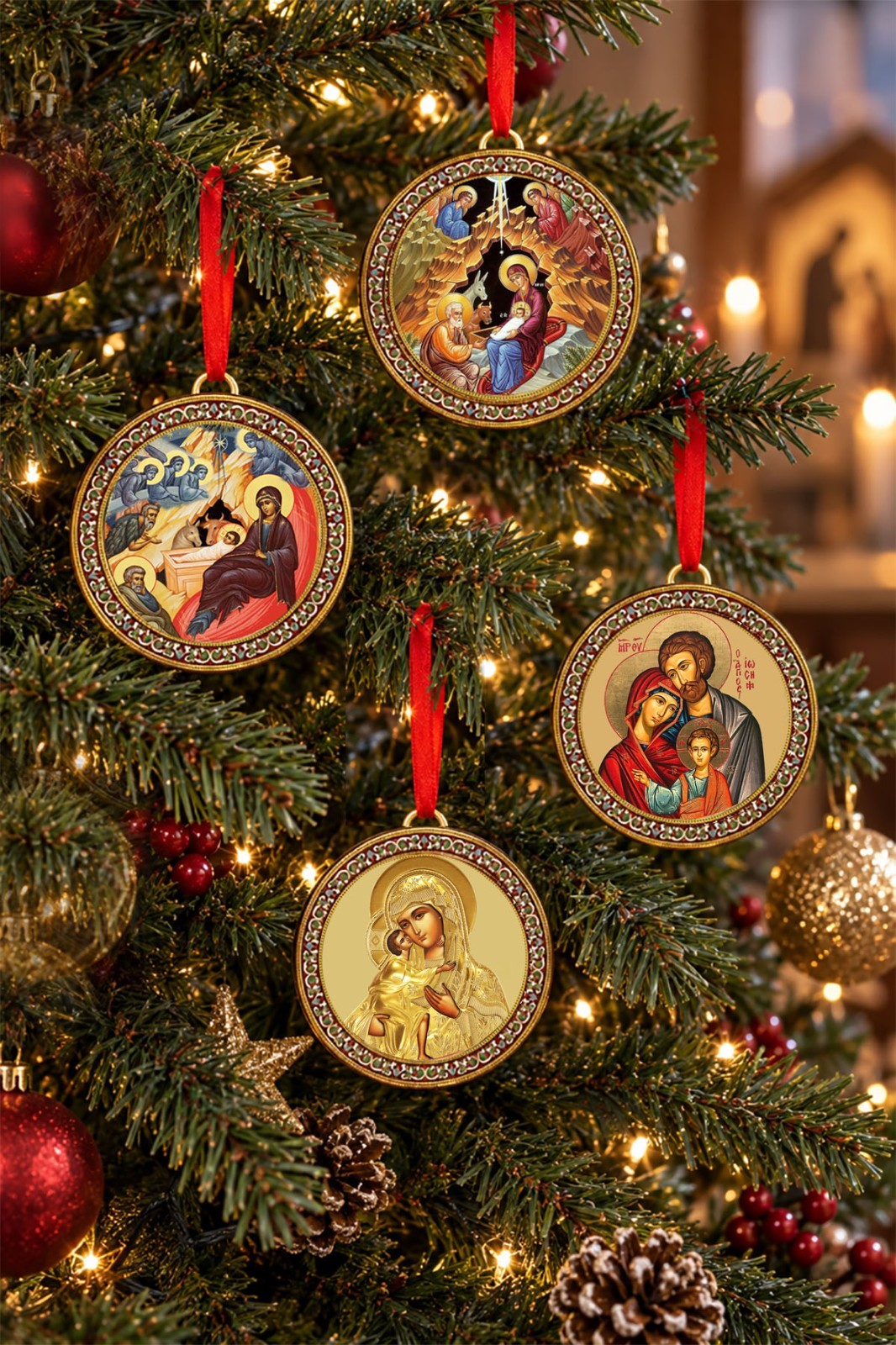 Religious Christmas Ornaments Nativity Holy Family Virgin Mary Set of 4