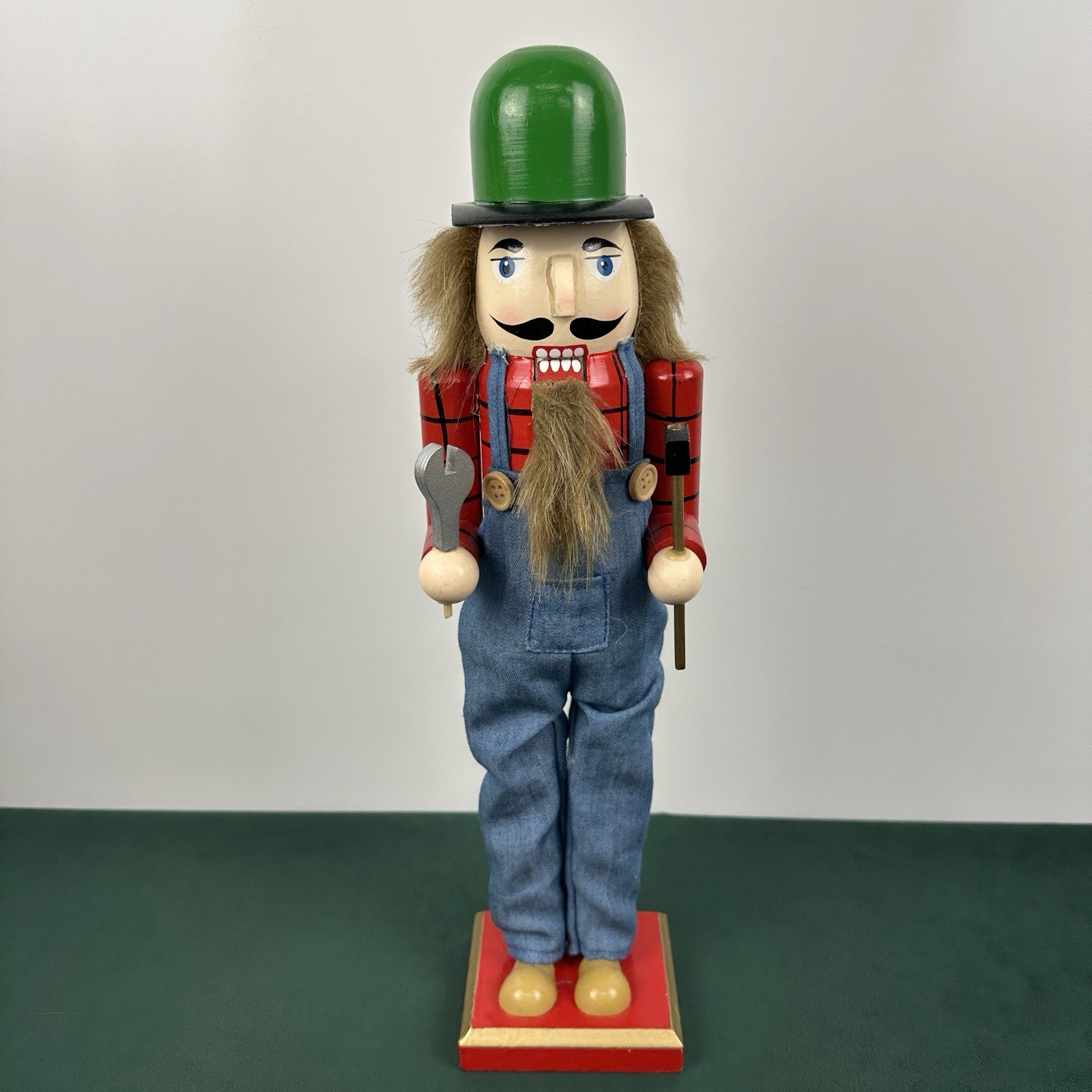 2016 Nantucket Handyman Nutcracker 15” Christmas Denim Overalls Wrench Hammer