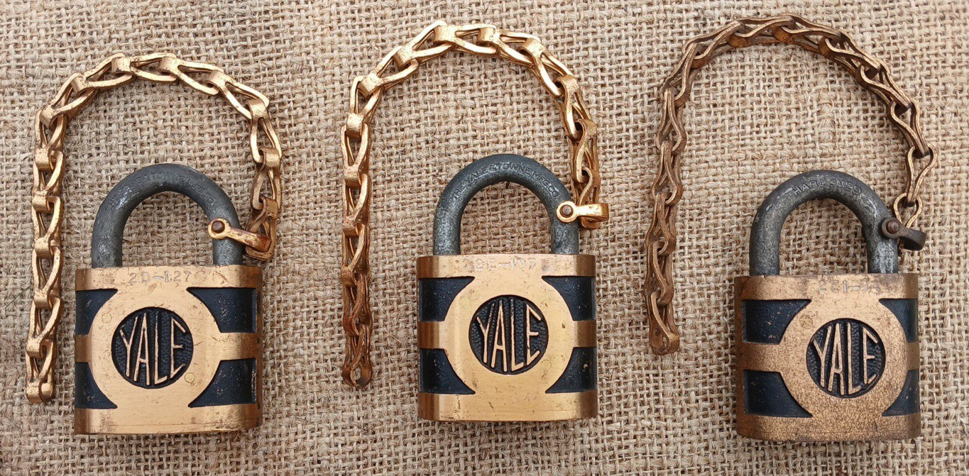 Lot 3 Nice Vintage Yale & Towne Super Pin Tumbler Brass Lock Old Padlock No Keys