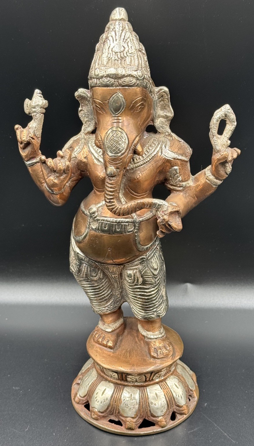 Vintage Lord Ganesha 11.5” Metal Hindu Elephant Deity Statue, Heavy 5 Pounds