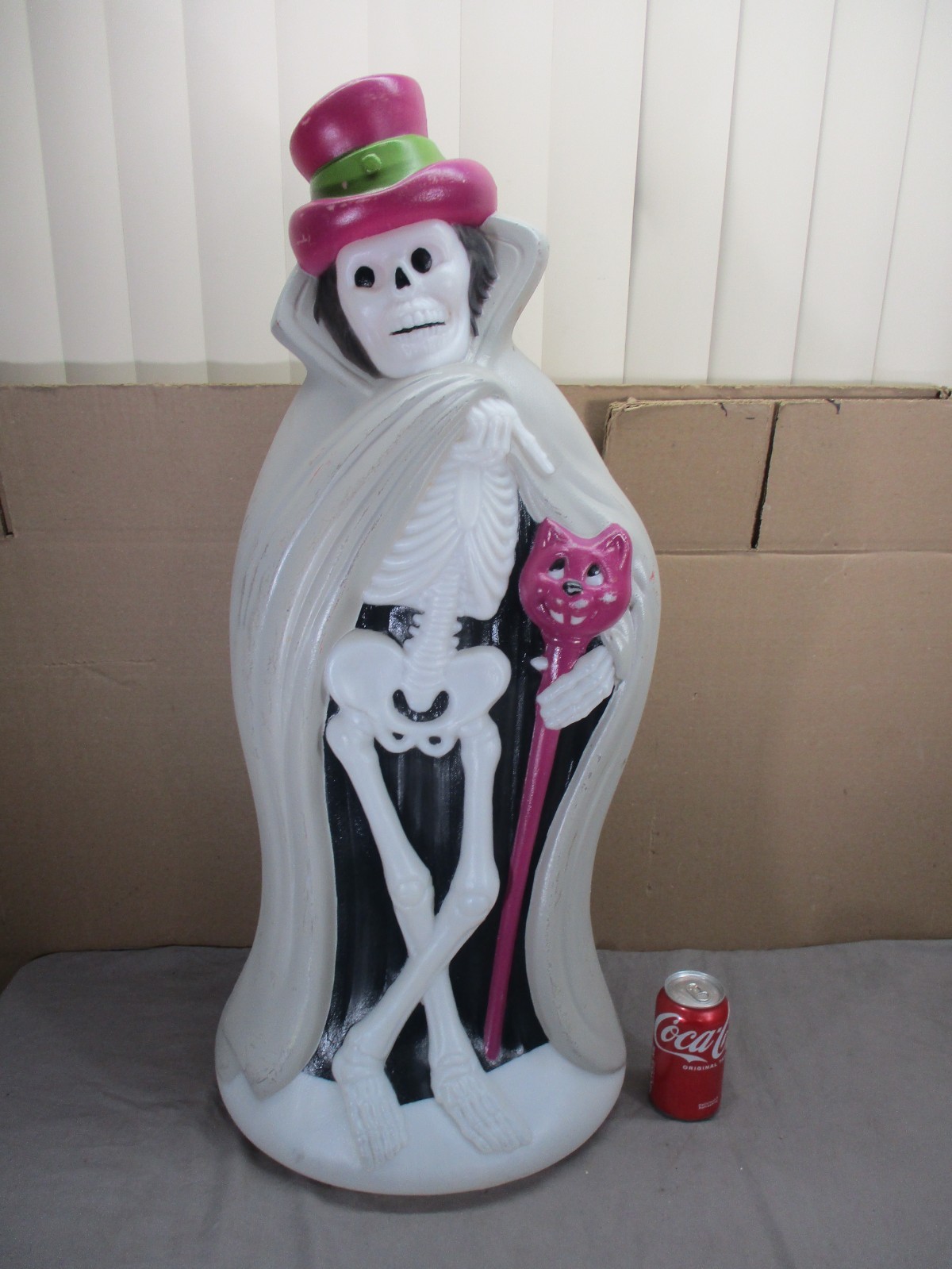 Vtg General Foam Skeleton Hat Cape & Cane Lighted Halloween Blow Mold 35\