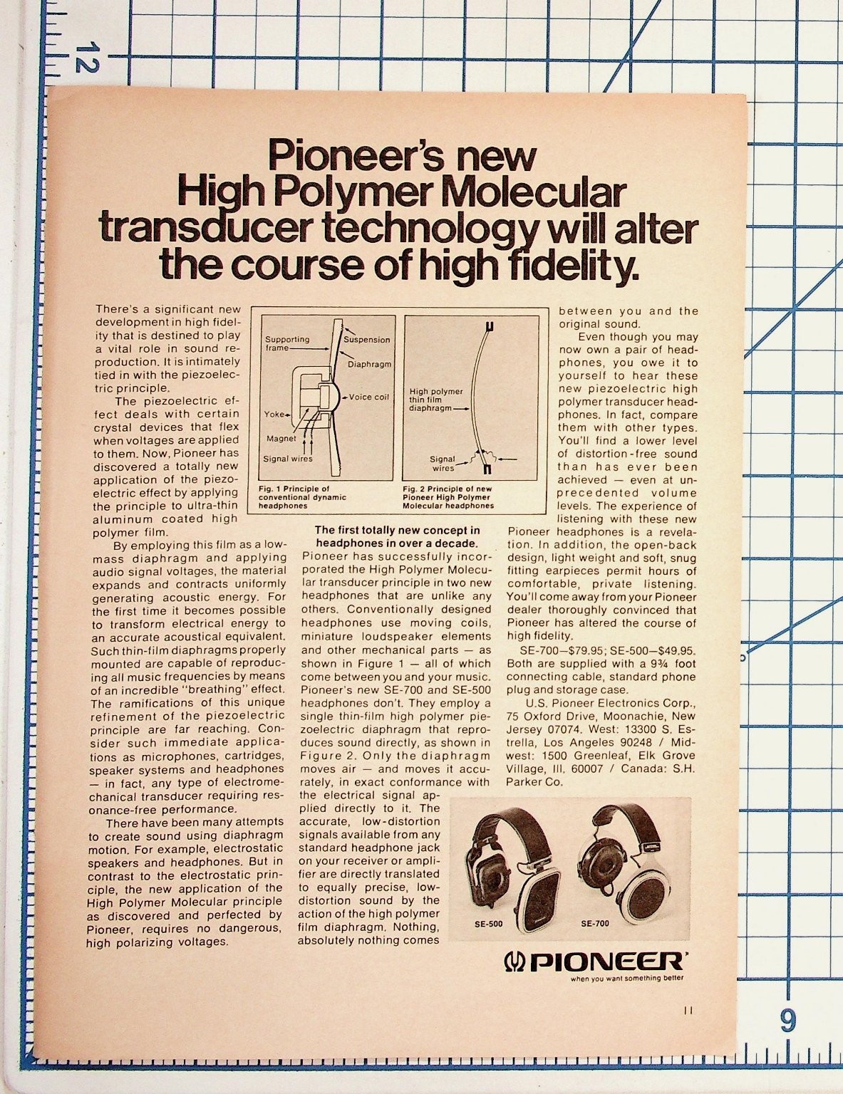 Pioneer SE-700 SE-500 Headphones Ad High Polymer Technology Hi-Fi Ephemera Pioneer SE-700 SE-500 Headphones Ad High Polymer Technology Hi-Fi Ephemera