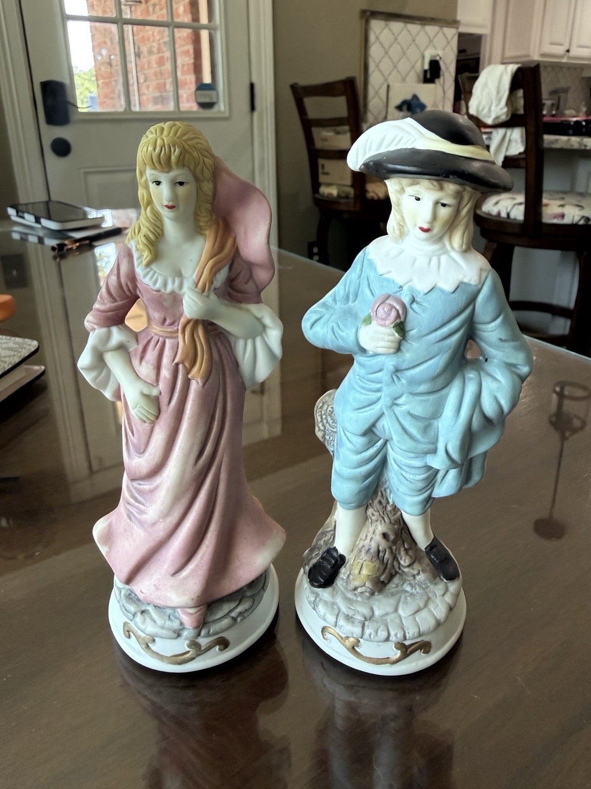 Vintage Pinky & Blue Boy Porcelain Figurines Set of 2 Victorian Colonial Decor