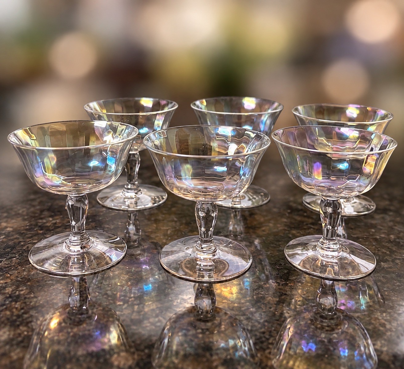 Vintage Iridescent Luster Optic Sherbet Dessert Glasses 3.75” Set of 6