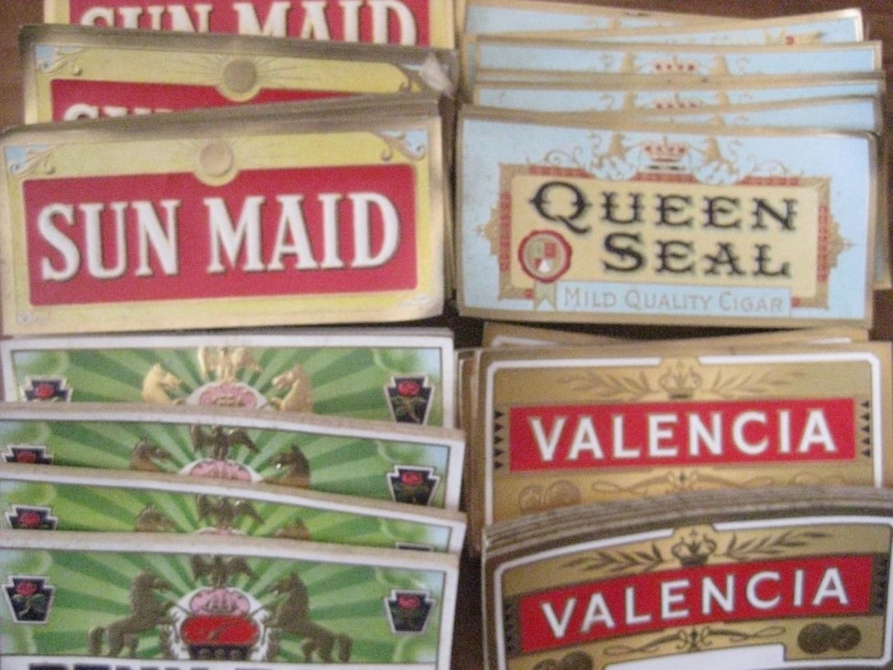 4 different cigar box labels 500+ labels Valencia Queen Seal Penn Rose Sun Maid 4 different cigar box labels 500+ labels Valencia Queen Seal Penn Rose Sun Maid